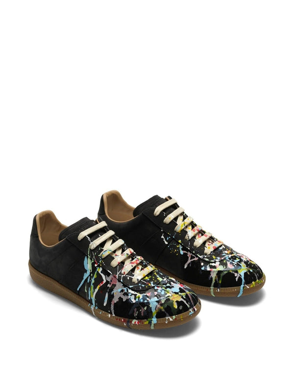 Replica Paint Splatter Sneaker in Black Front View | MAISON MARGIELA