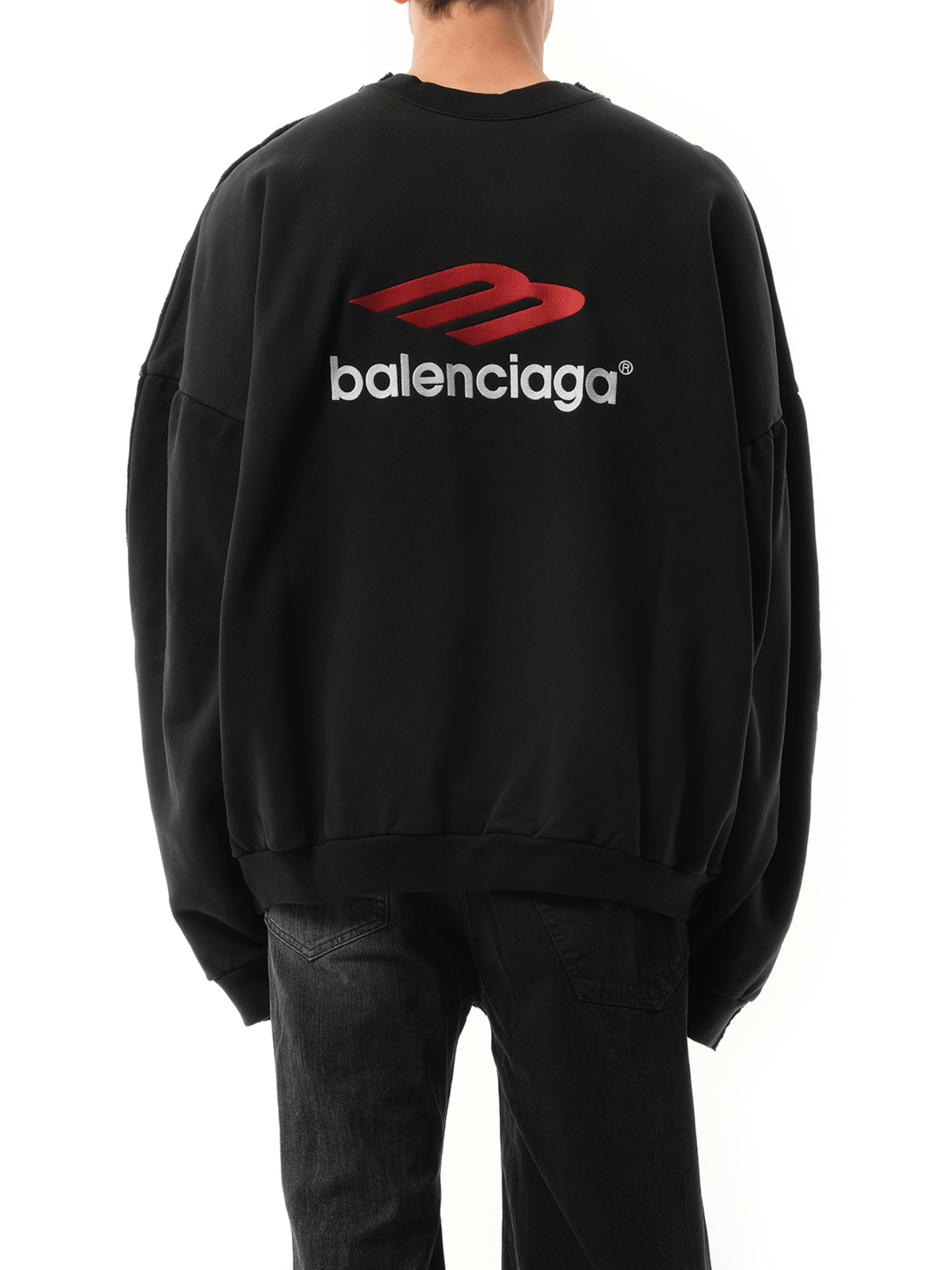 Tape Type Double Front Sweatshirt in Washed Black