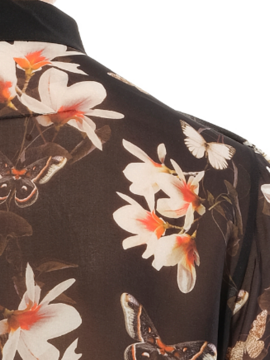 Short Sleeve Shirt with Flower Print in Black