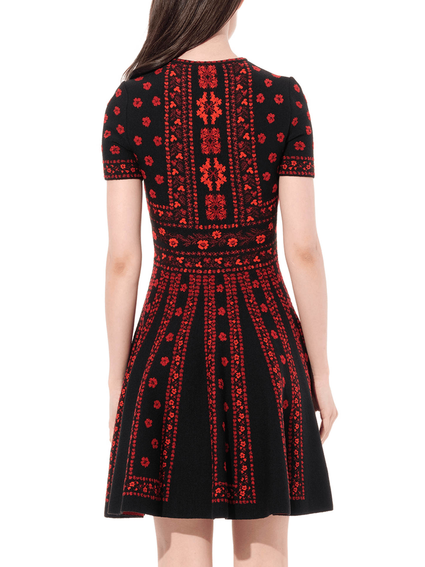 Flower Jacquard Dress in Black/Red