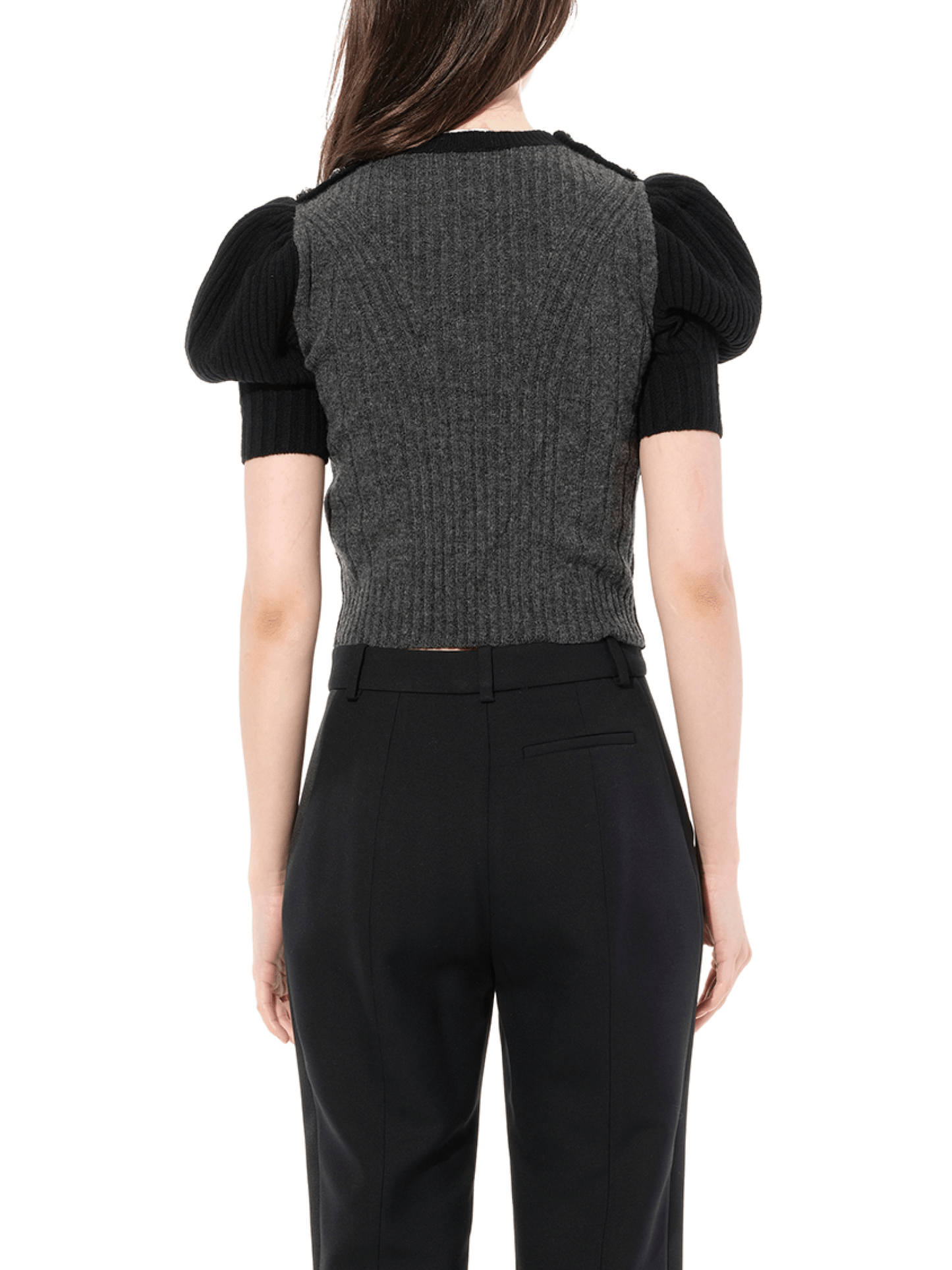 Ribbed Top with Jewel in Black