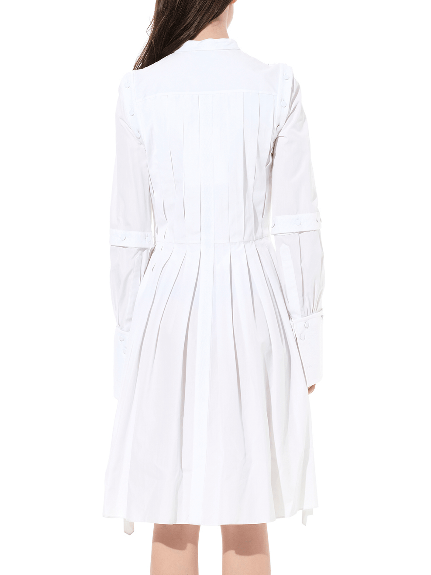 Pleated Sleeves Cotton Dress in White