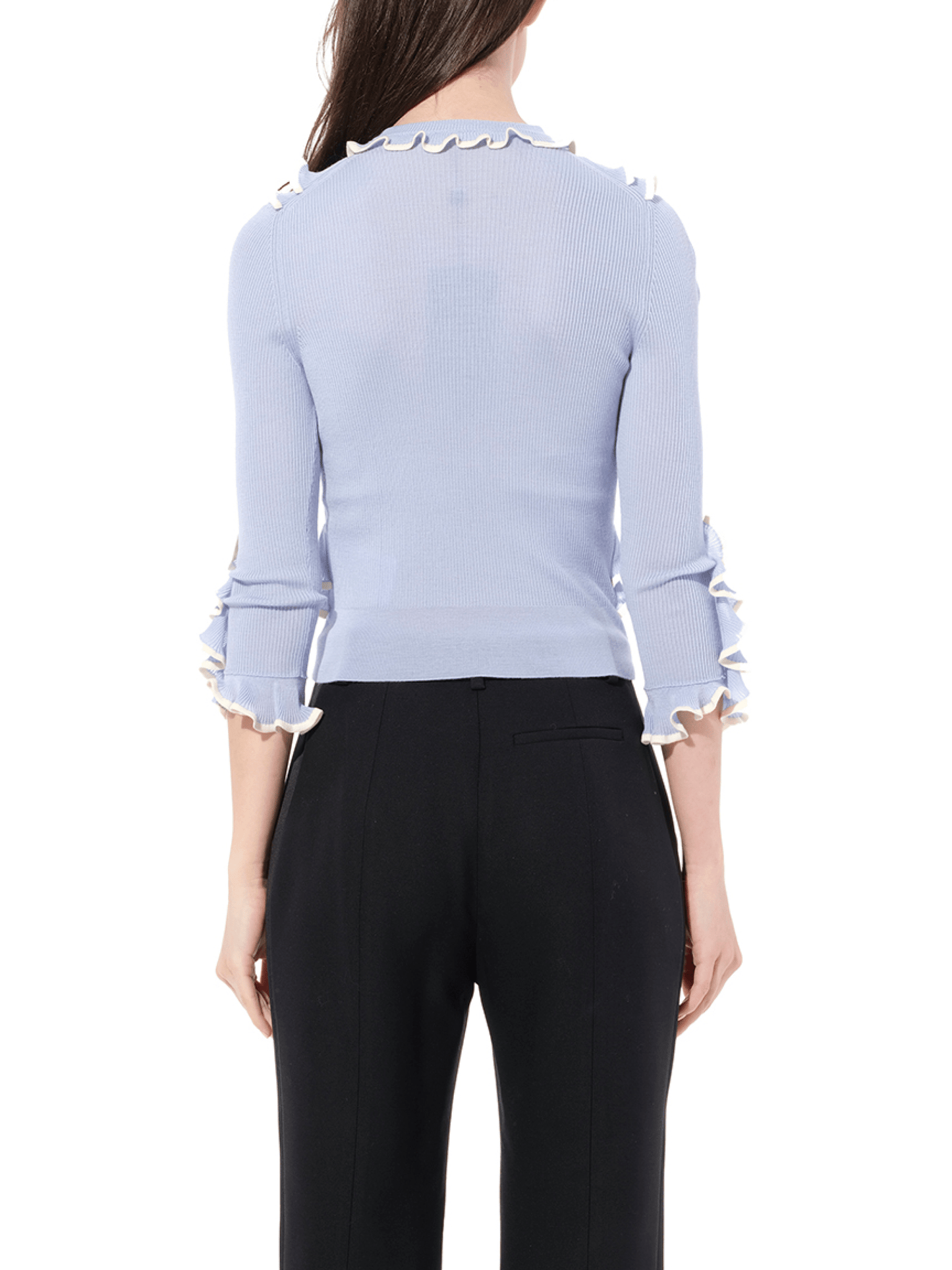 Ruffle Knit Cardigan in Light Blue