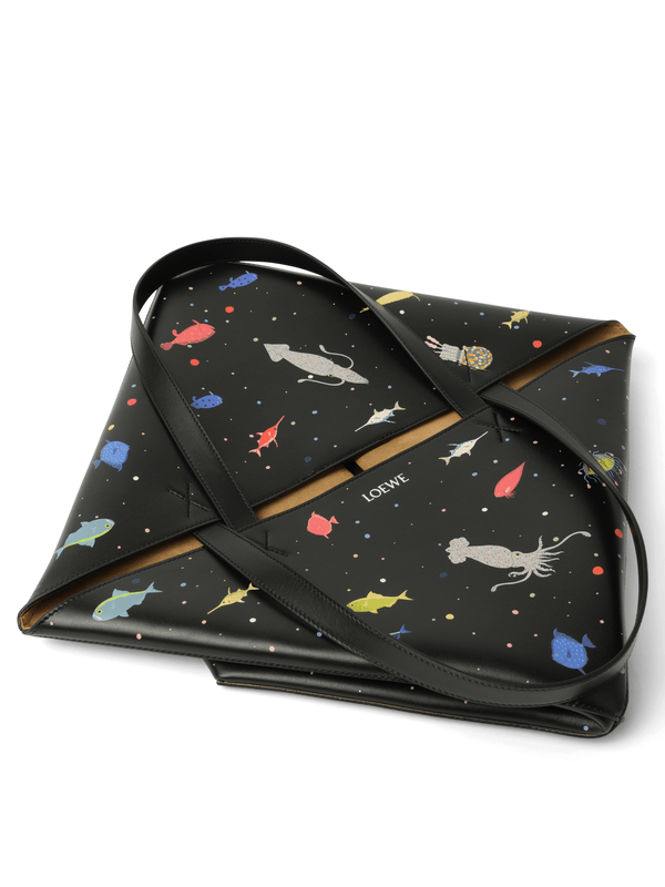 Loewe Suna Fujita Deep Sea Puzzle Fold Tote XL in Black