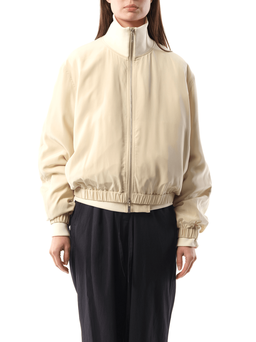 Silk Zip Bomber Jacket in Oat