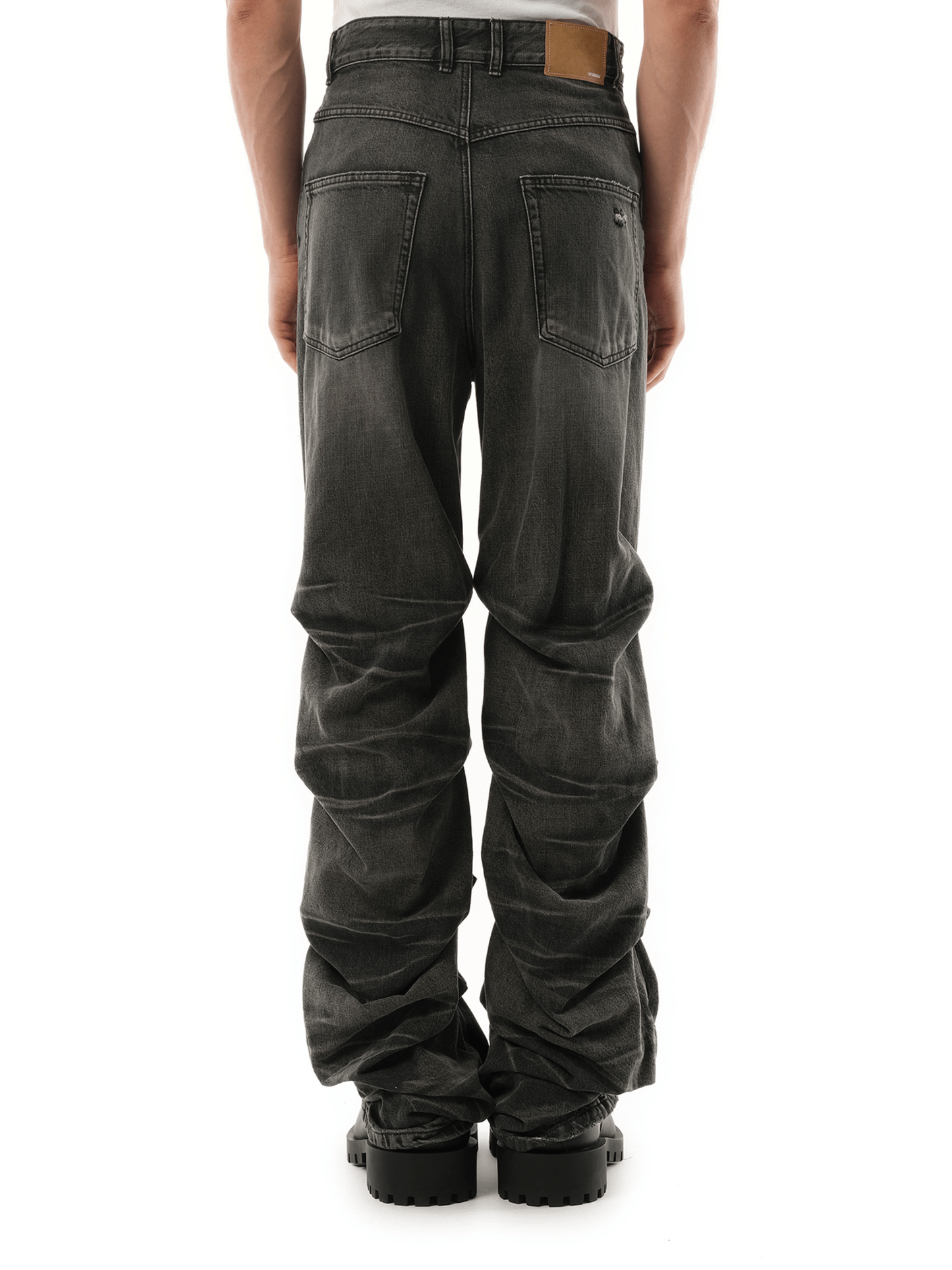 We11Done Wrinkled Straight Denim Trousers in Black