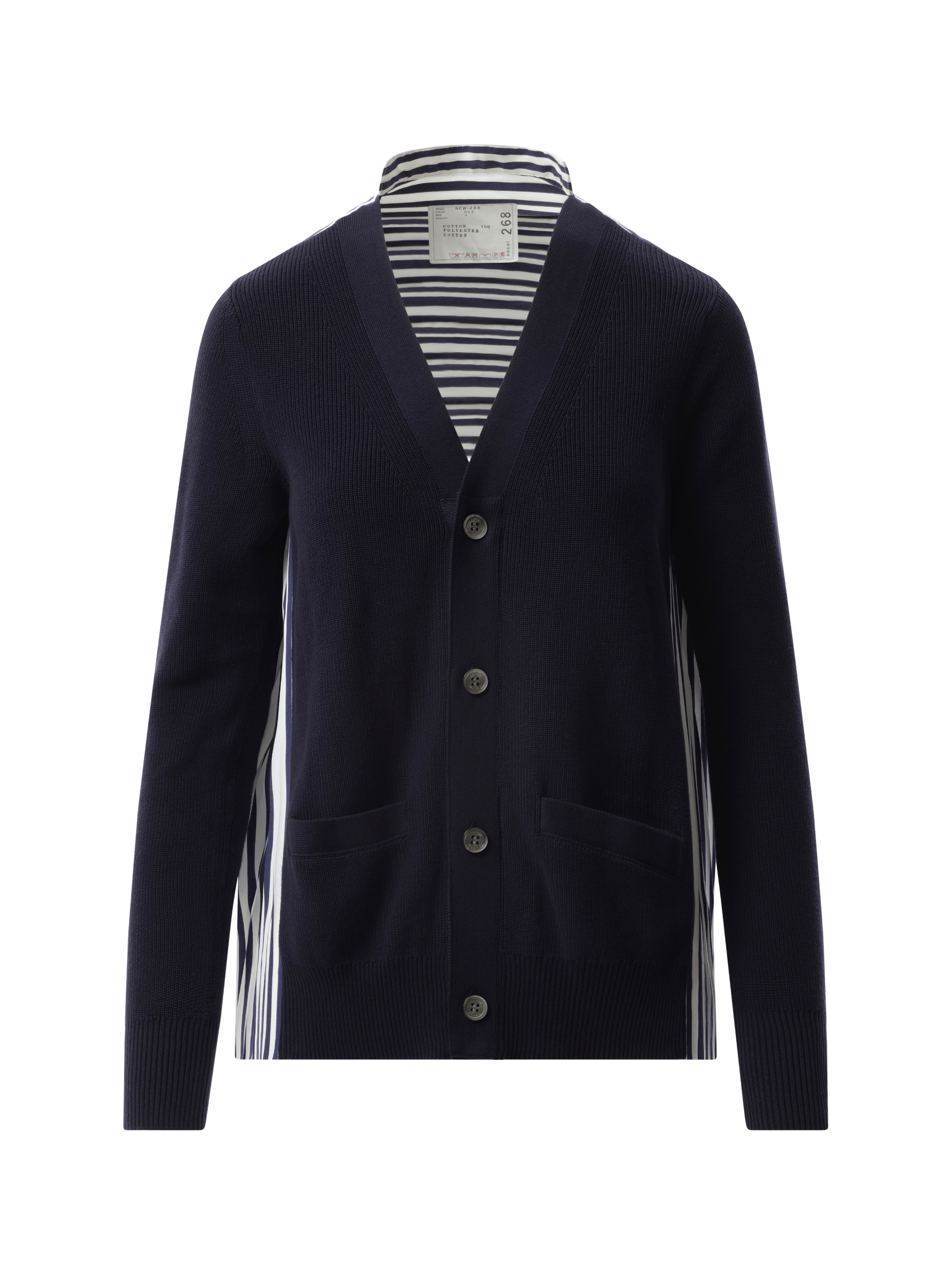 Sacai Cotton Knit x Cotton Poplin Cardigan in Navy
