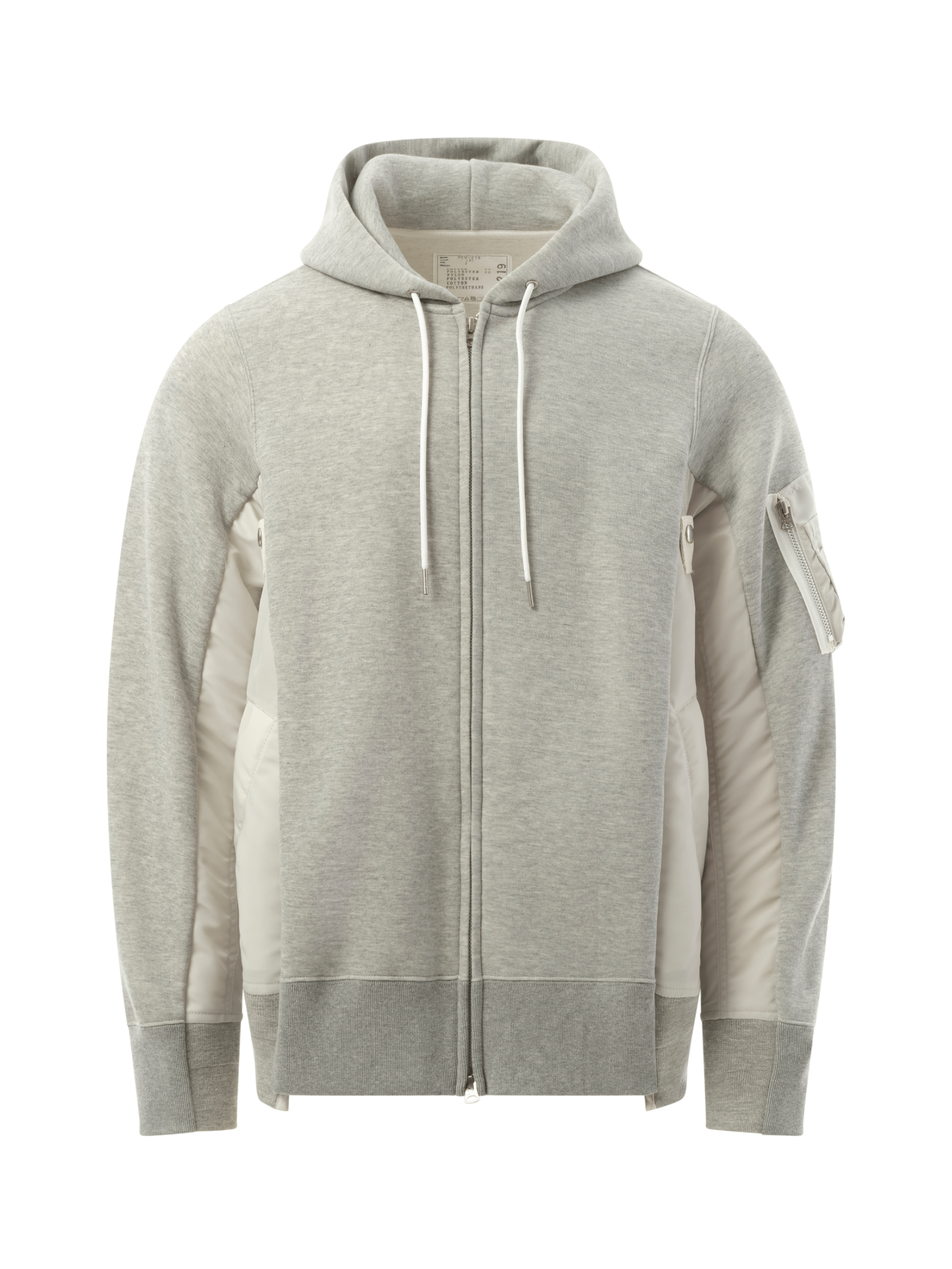 Sacai Sponge Sweat Nylon Twill Zip Hoodie in Light Gray