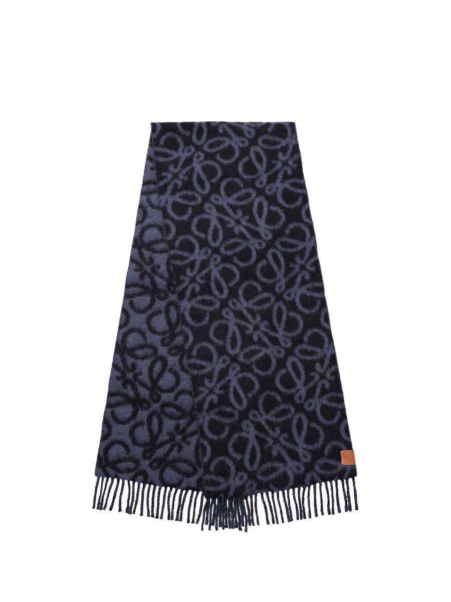 Loewe Textured Anagram Scarf in Navy Blue/Blue