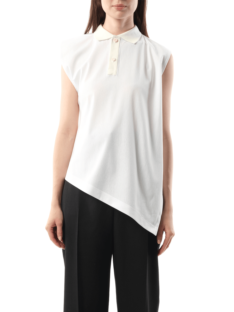 Cotton Poplin x Cotton Jersey Polo in Off White