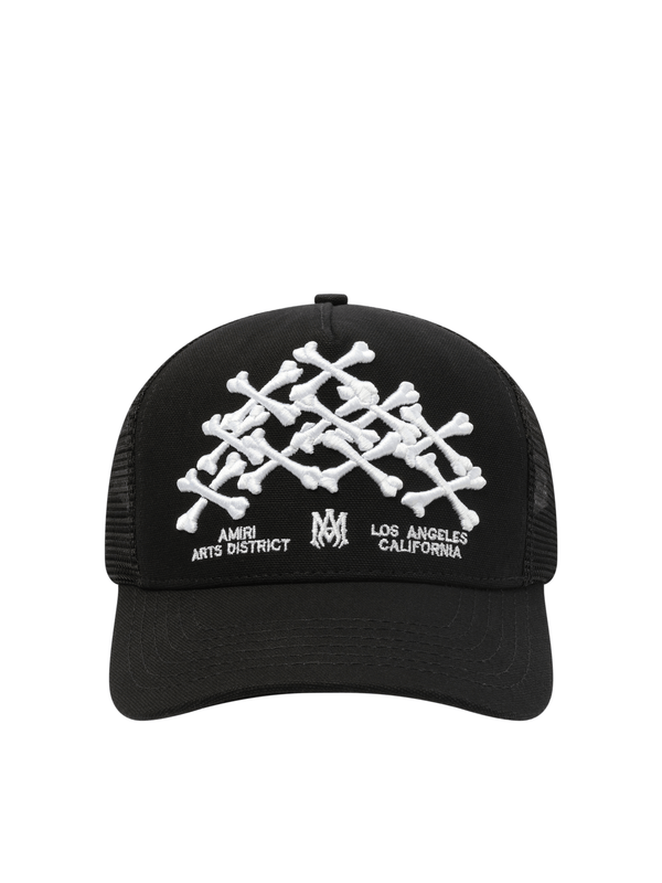 Amiri Bones Stacked Trucker Hat in Black