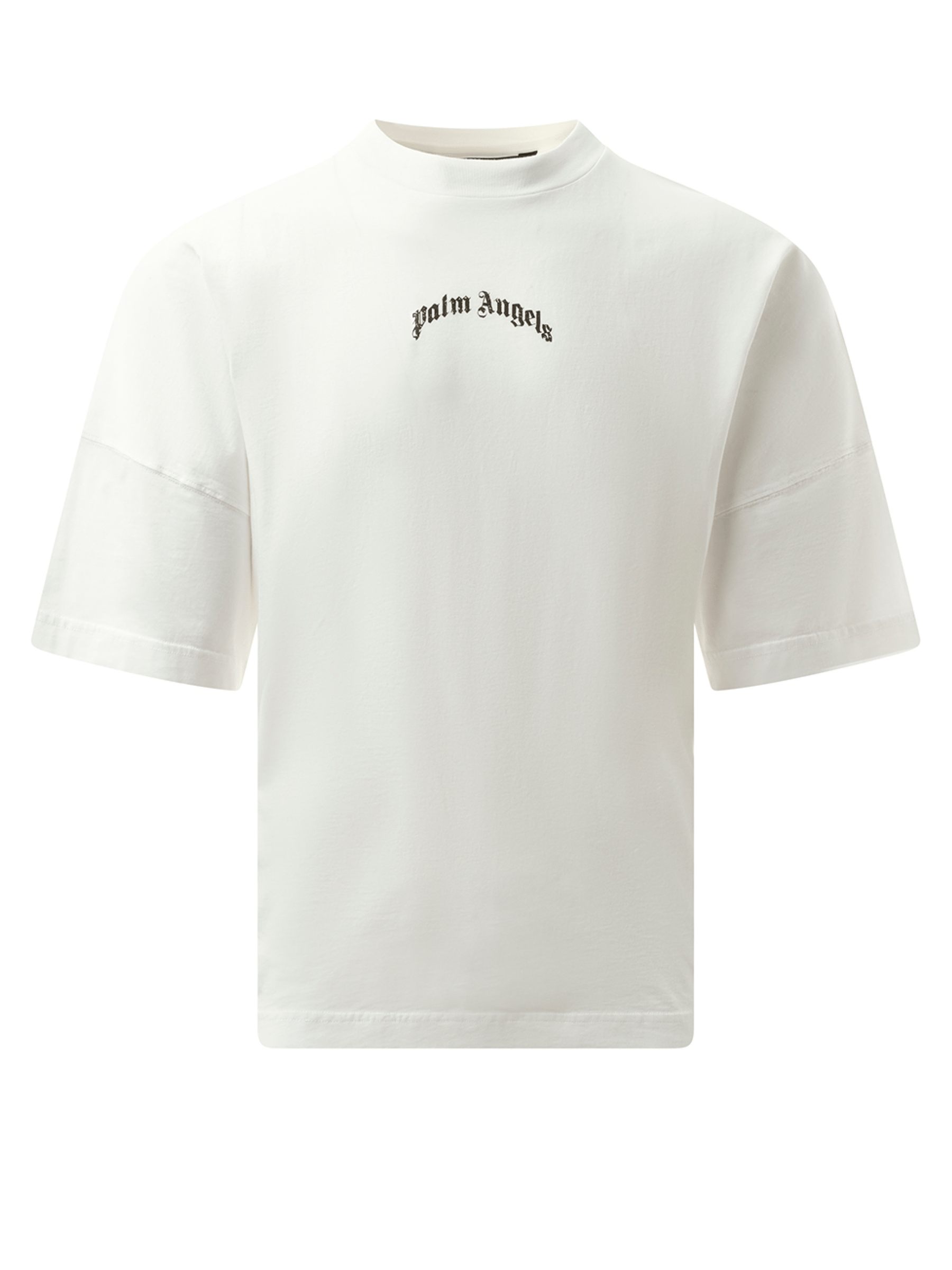 Palm Angels Back Curved Logo Over T-Shirt in Off White/Black