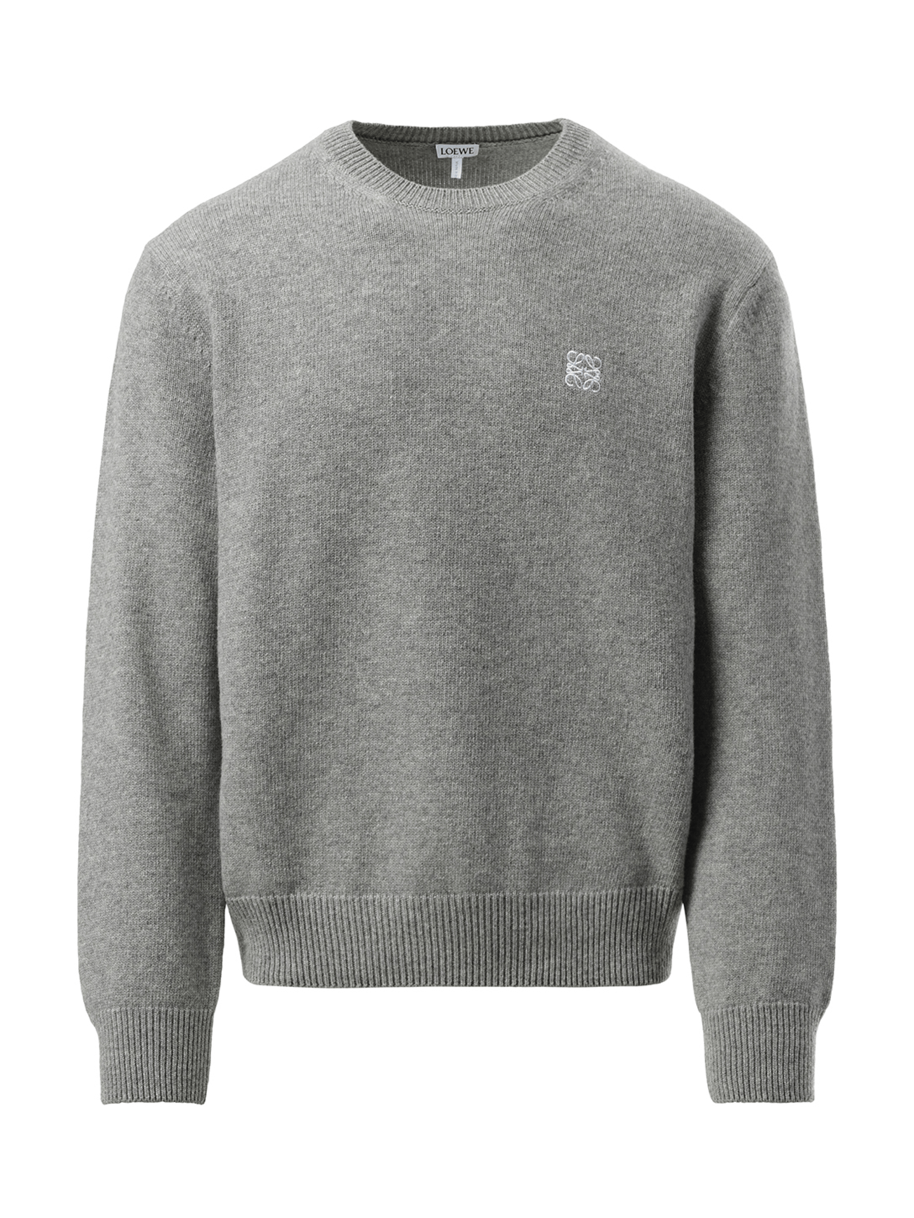 Loewe Anagram Embroidered Knit Sweater in Grey Melange