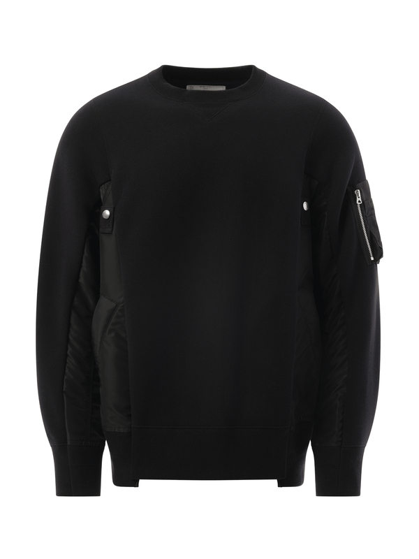 Sacai Sponge Sweat Nylon Twill Sweatshirt in Black
