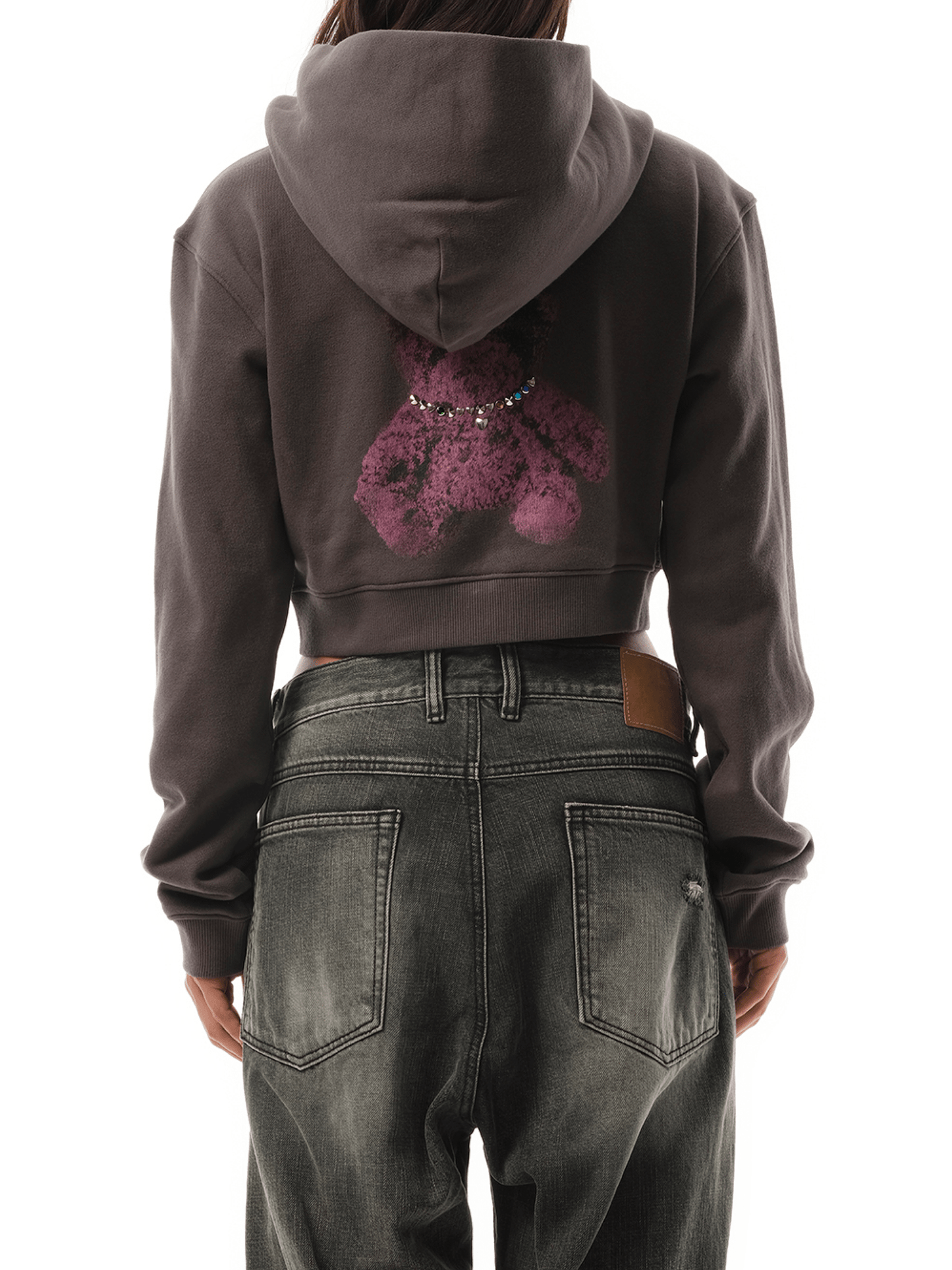 We11Done Womens Pearl Bear Hoodie Zip-Up in Charcoal