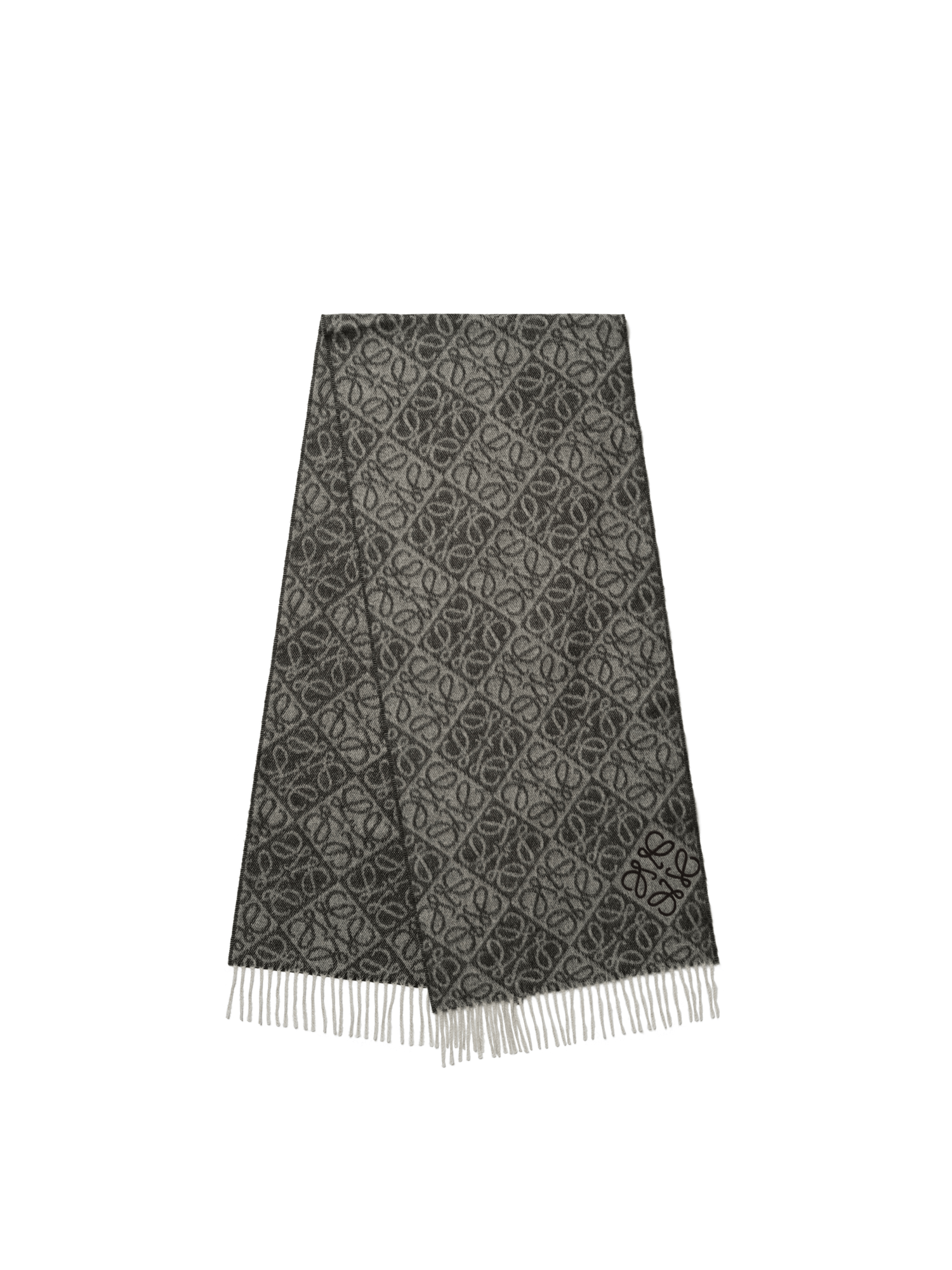 Loewe Anagram Wool Cashmere Scarf in Dark Grey
