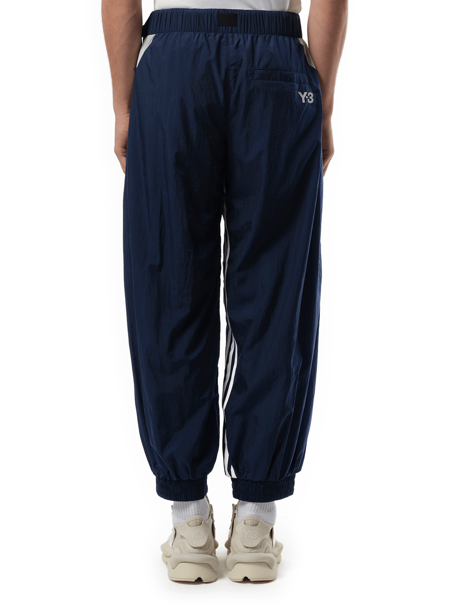 Y-3 3 Stripe Nylon Pants in Dark Blue