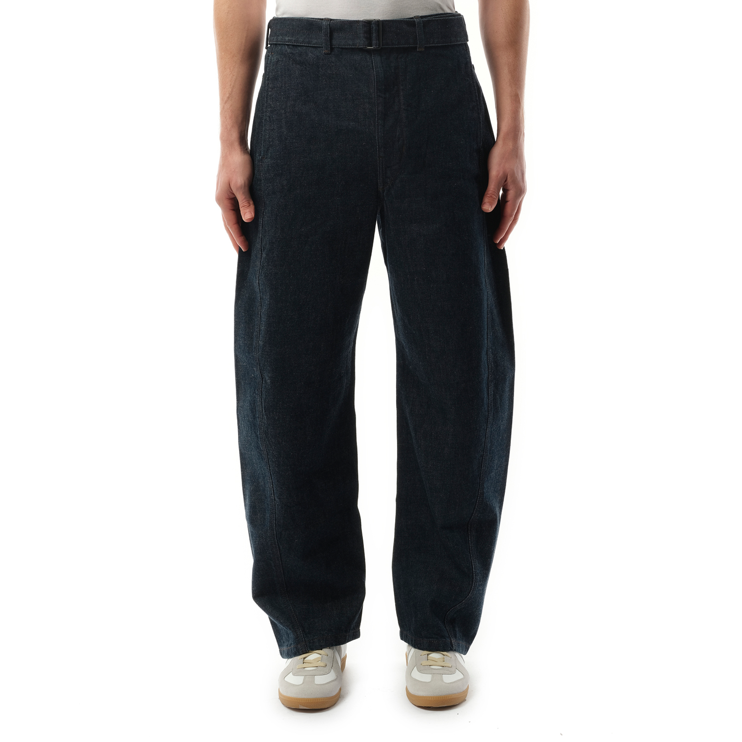 Twisted Belted Denim Pants in Denim Indigo