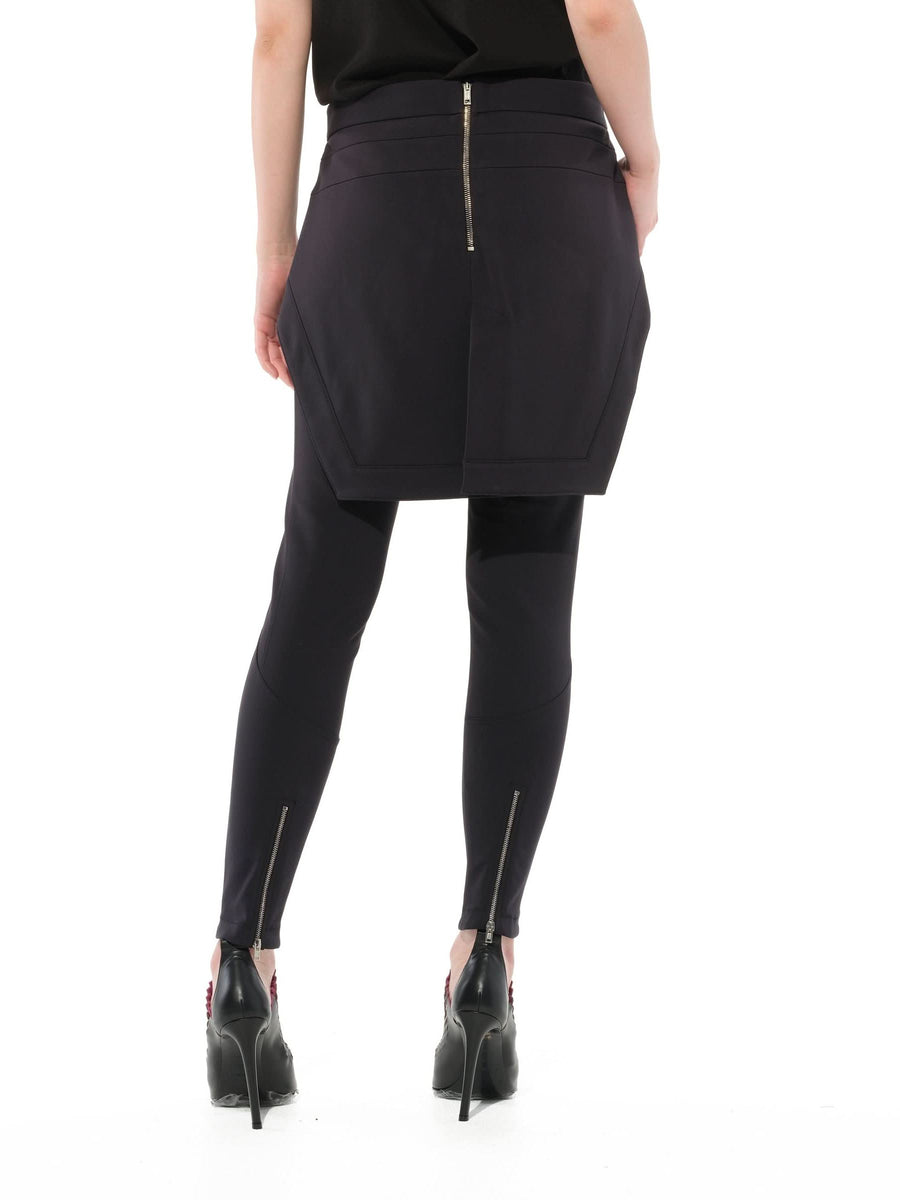 Layered Skirt Pants with Zip in Black