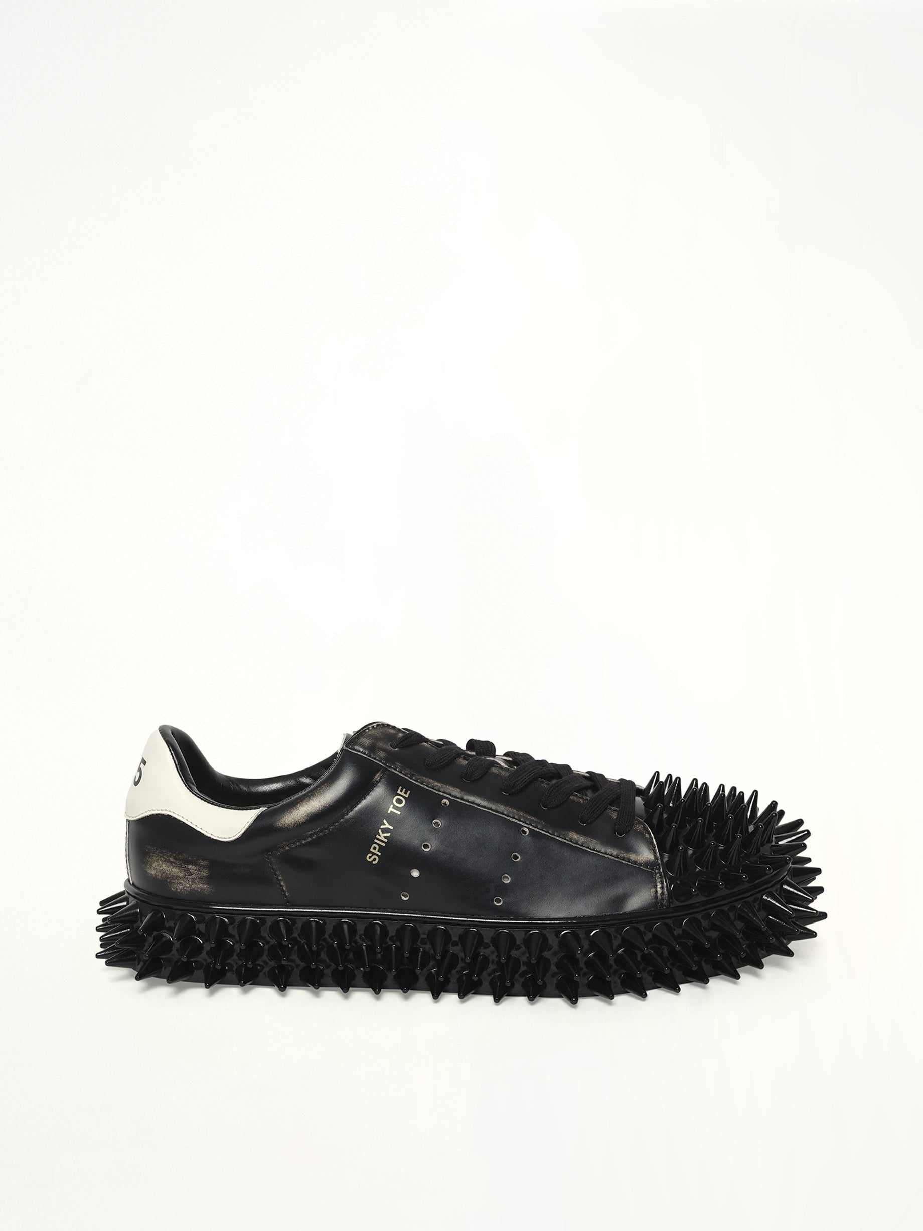 Spiky Leather Sneaker in Black Side View | DOUBLET