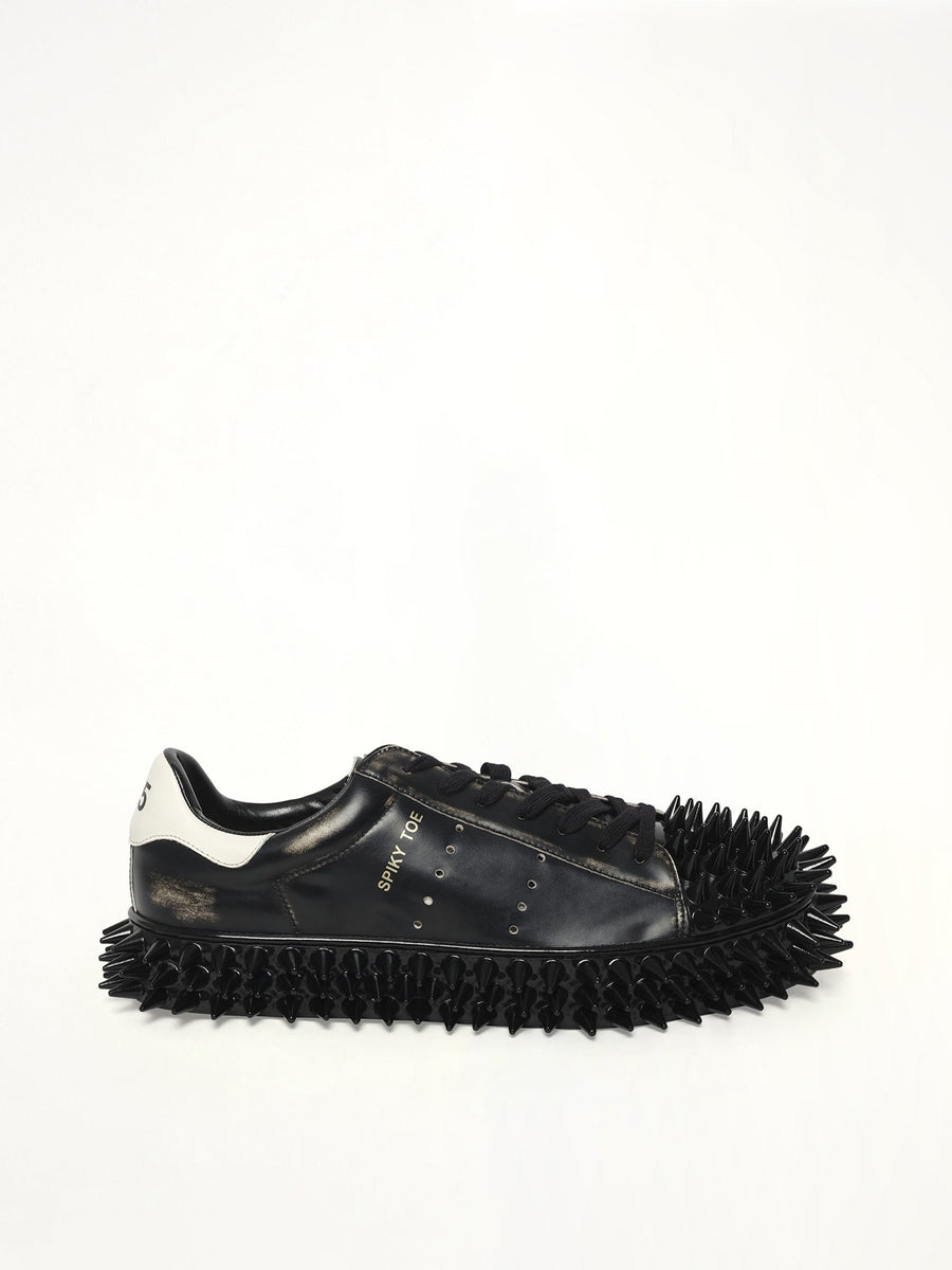 Spiky Leather Sneaker in Black Side View | DOUBLET