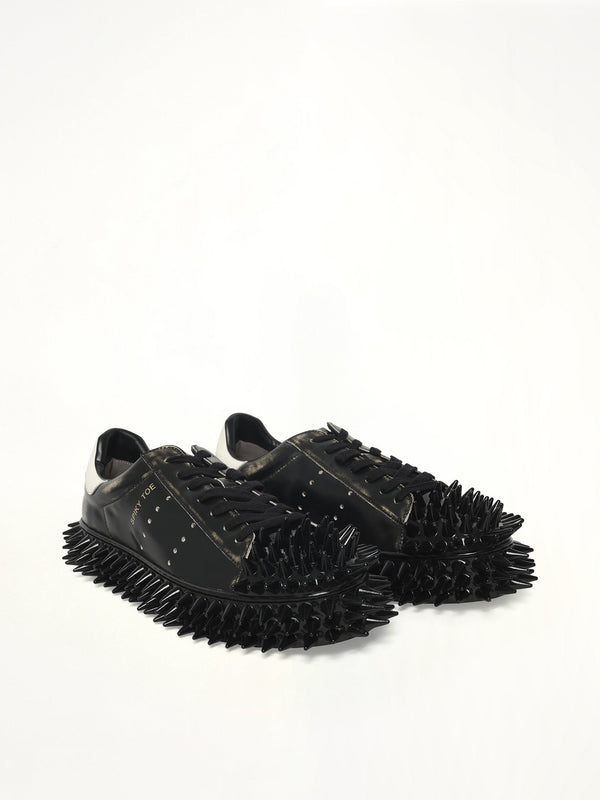 Spiky Leather Sneaker in Black Front View | DOUBLET