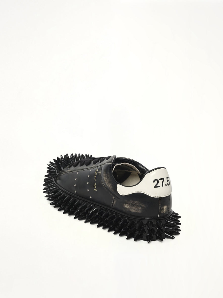 Spiky Leather Sneaker in Black Back View | DOUBLET