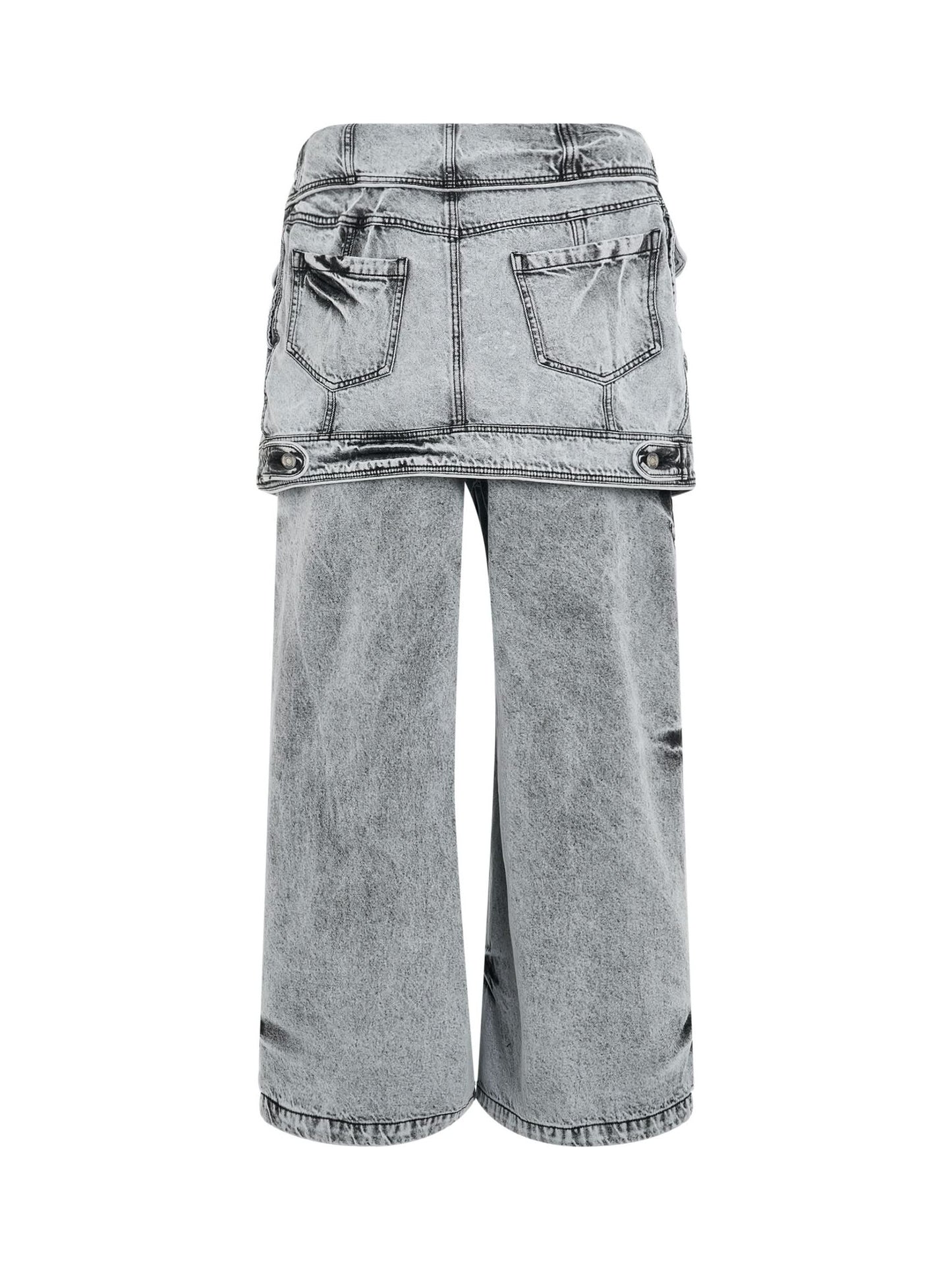 Skirt Layered Denim Pants in Black