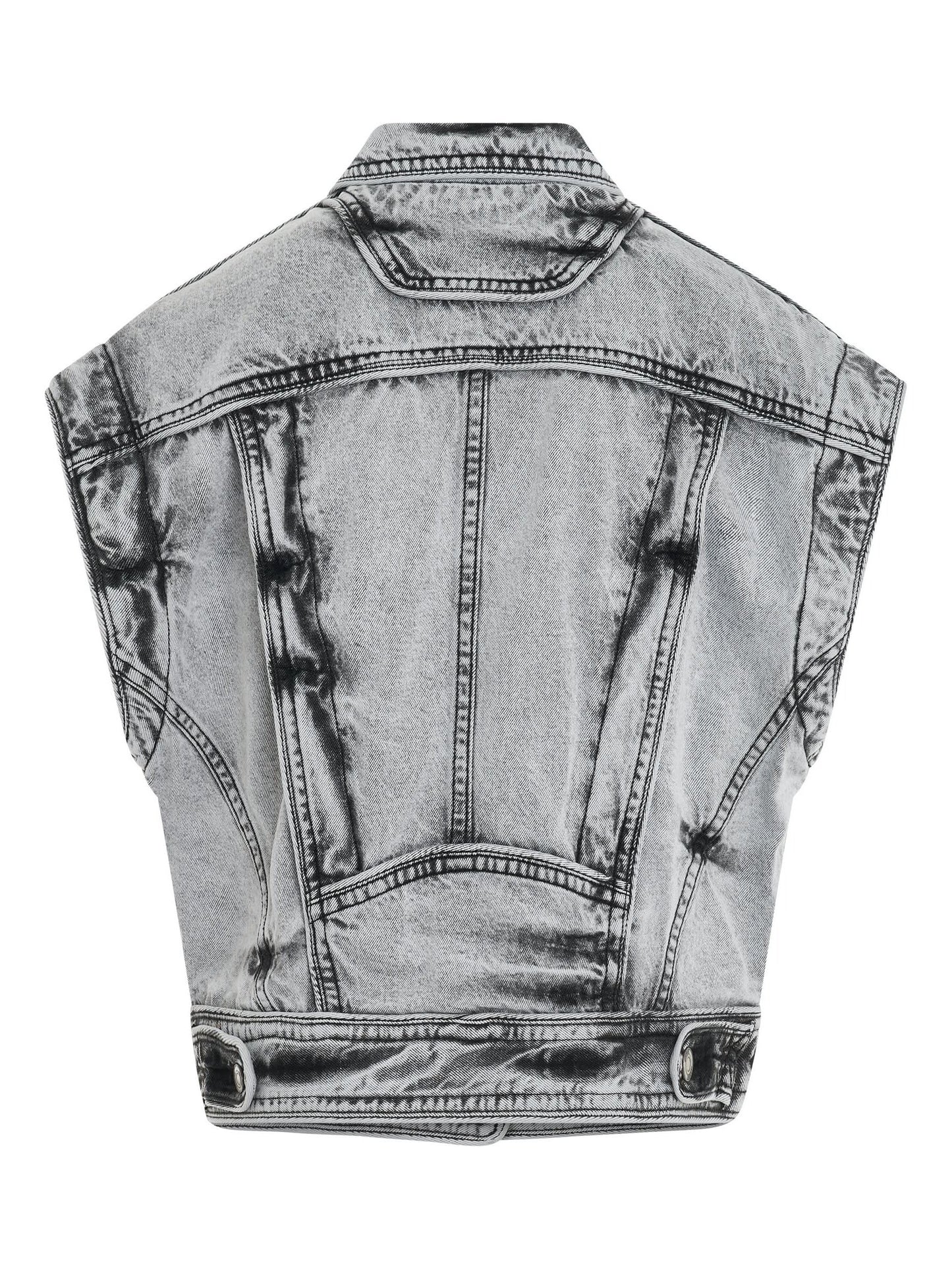 Sleeve Detachable Trucker Denim Jacket in Black