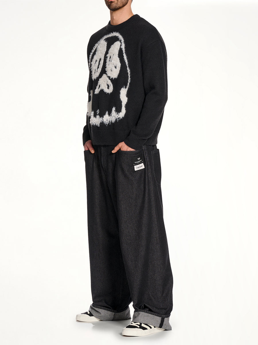 Skull Graphic Knit Sweater in Black