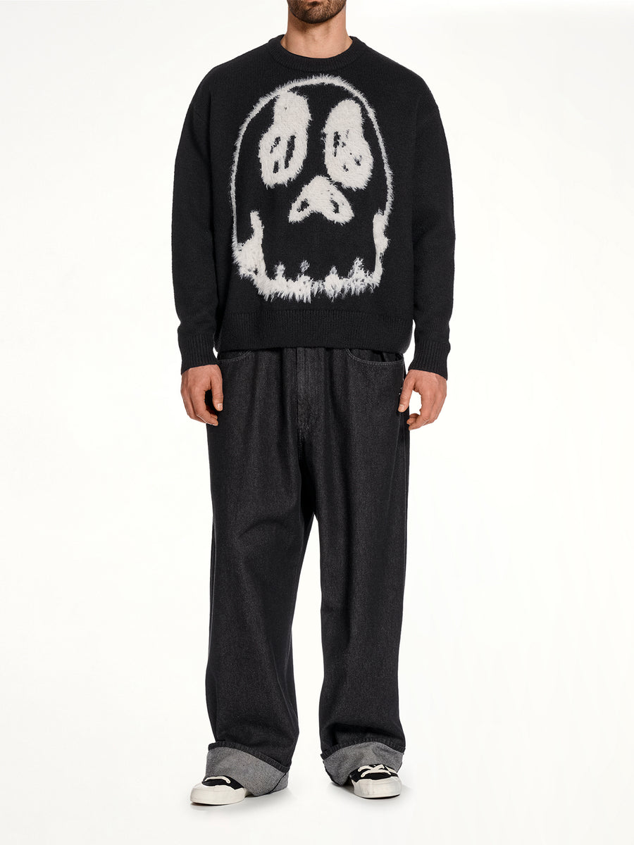 Skull Graphic Knit Sweater in Black
