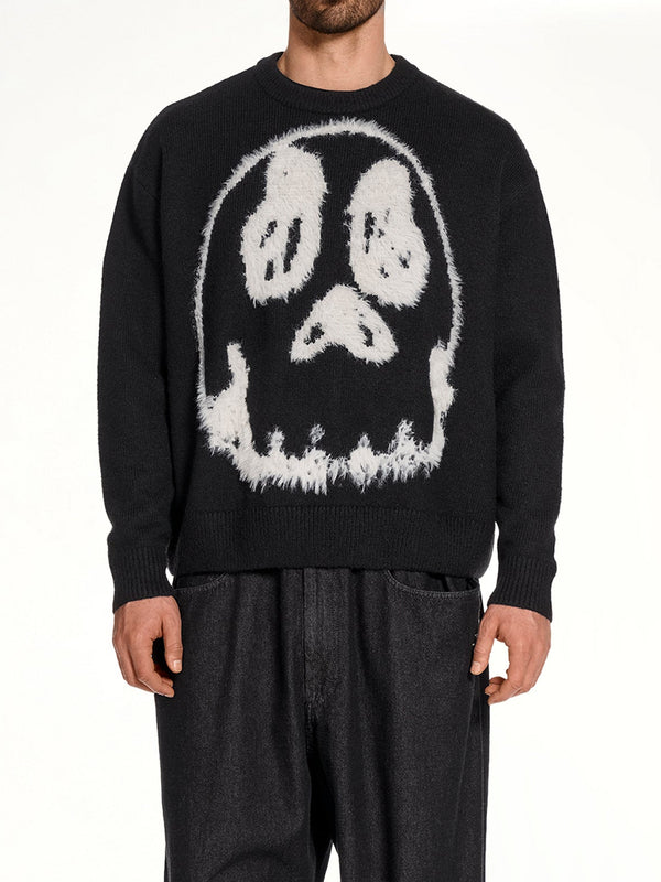 Skull Graphic Knit Sweater in Black