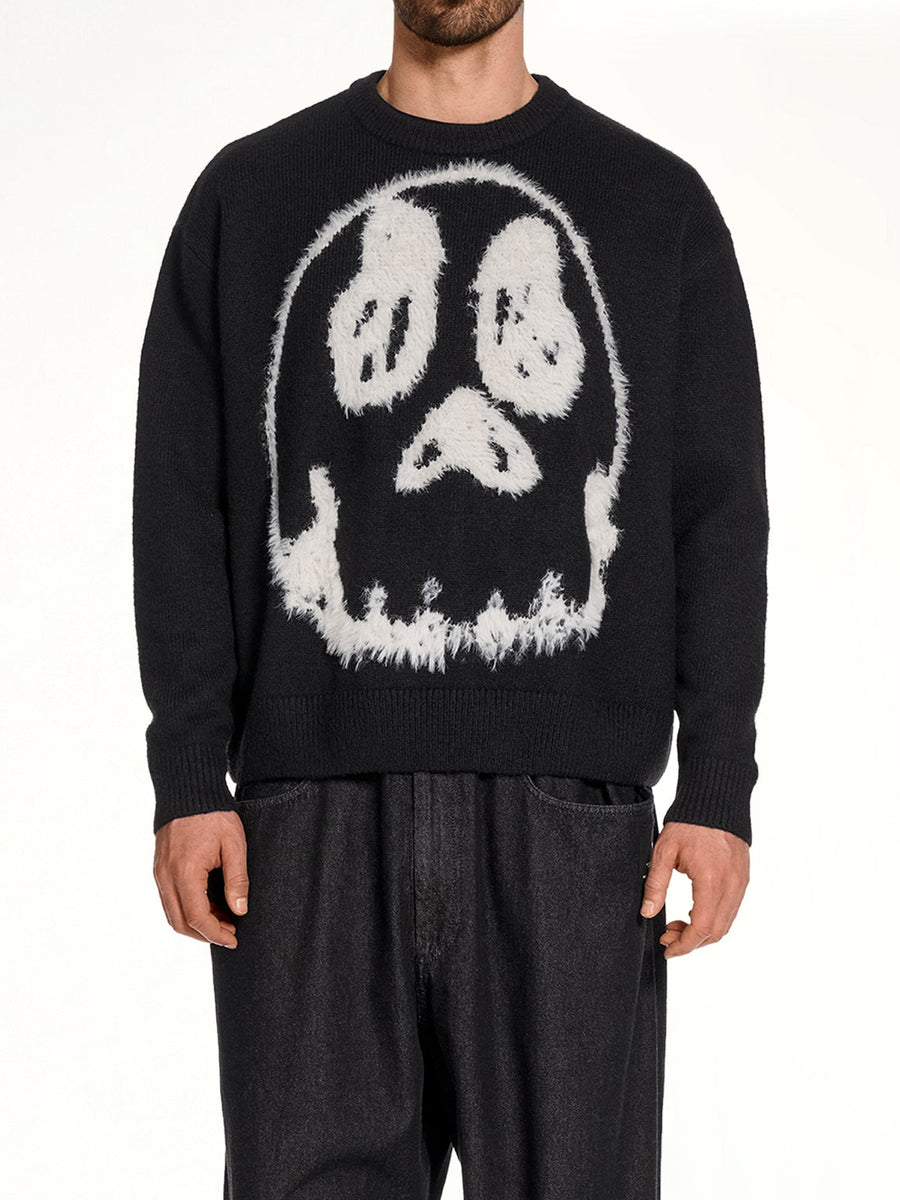 Skull Graphic Knit Sweater in Black