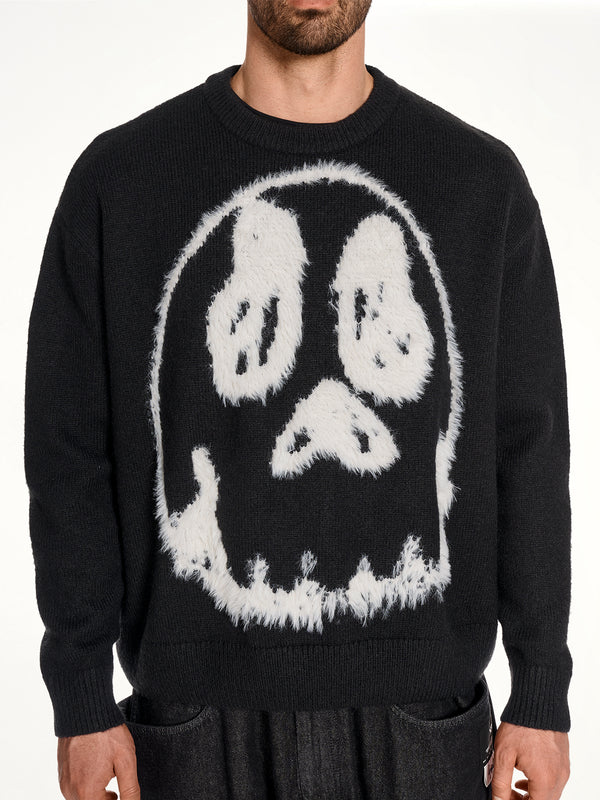 Skull Graphic Knit Sweater in Black