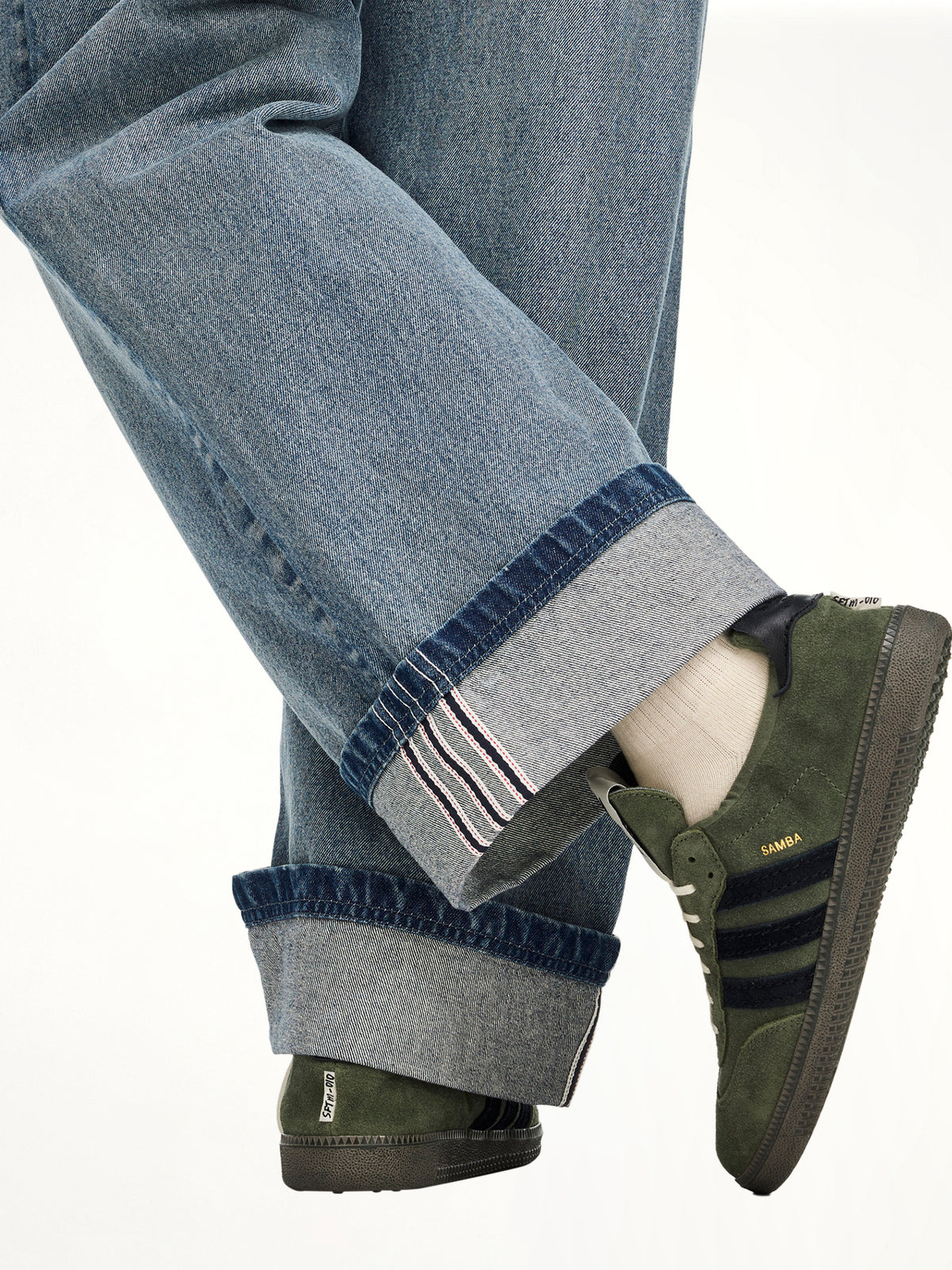 Adidas x SFTM Pants in Medium Blue Denim