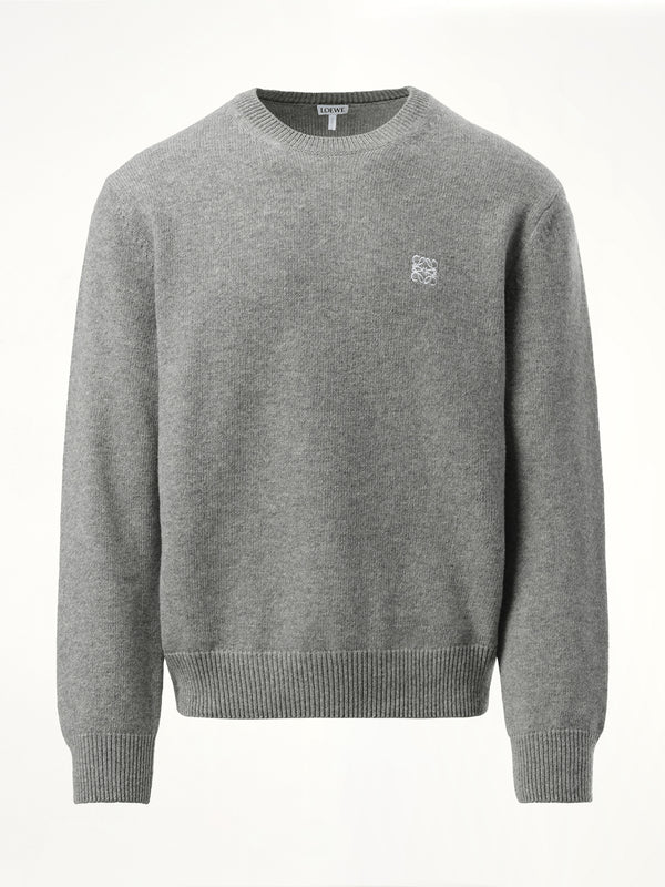 Anagram Embroidered Knit Sweater in Grey Melange