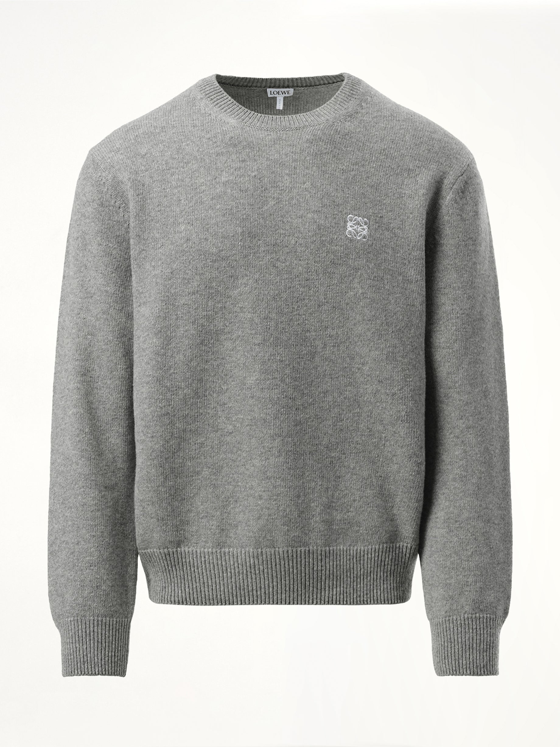 Anagram Embroidered Knit Sweater in Grey Melange