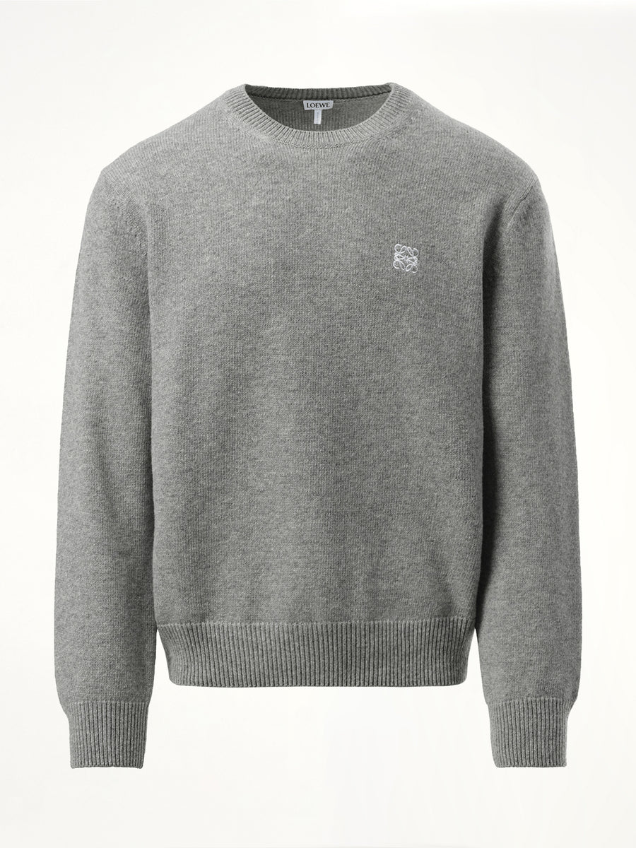 Anagram Embroidered Knit Sweater in Grey Melange