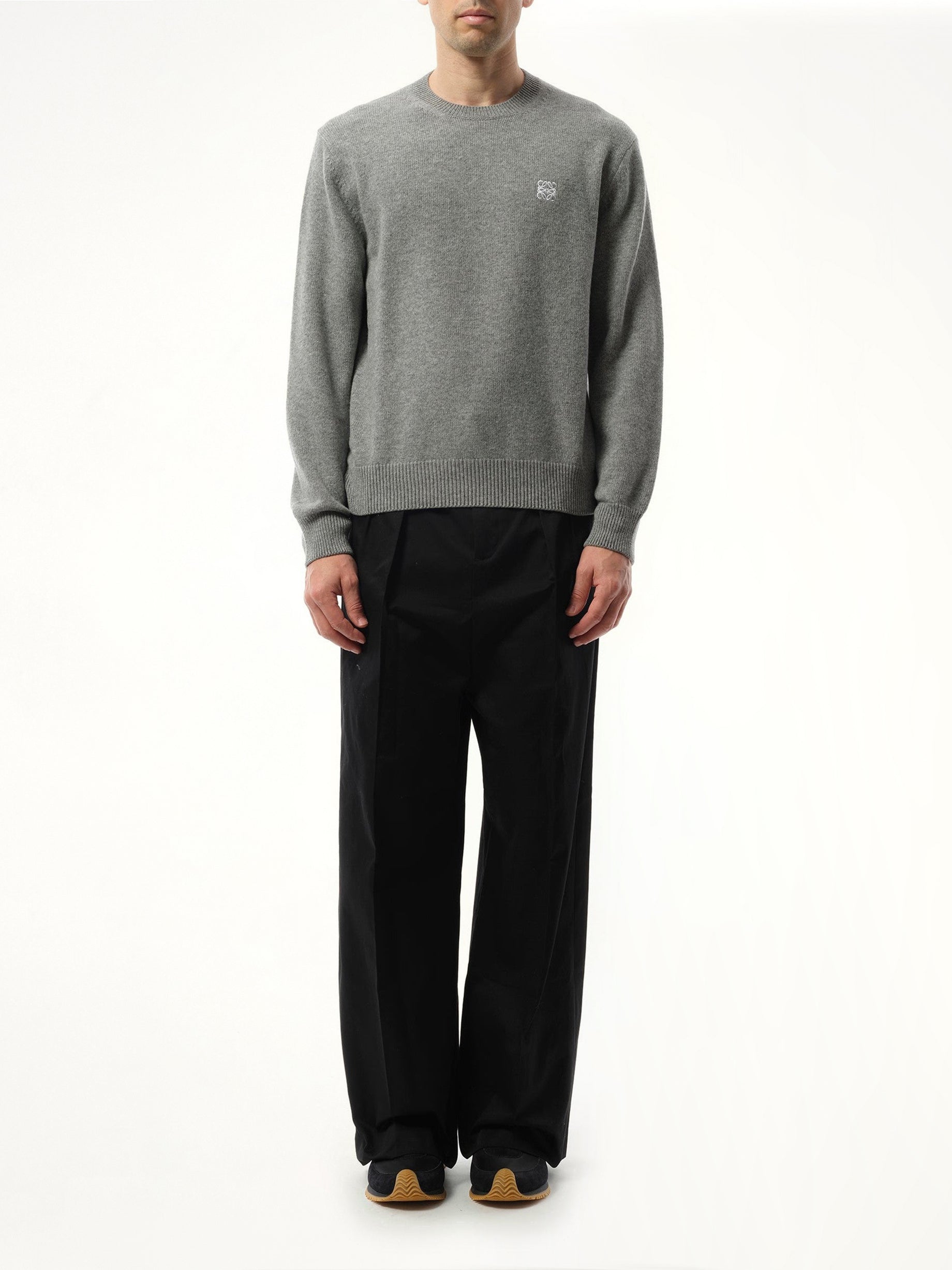 Anagram Embroidered Knit Sweater in Grey Melange