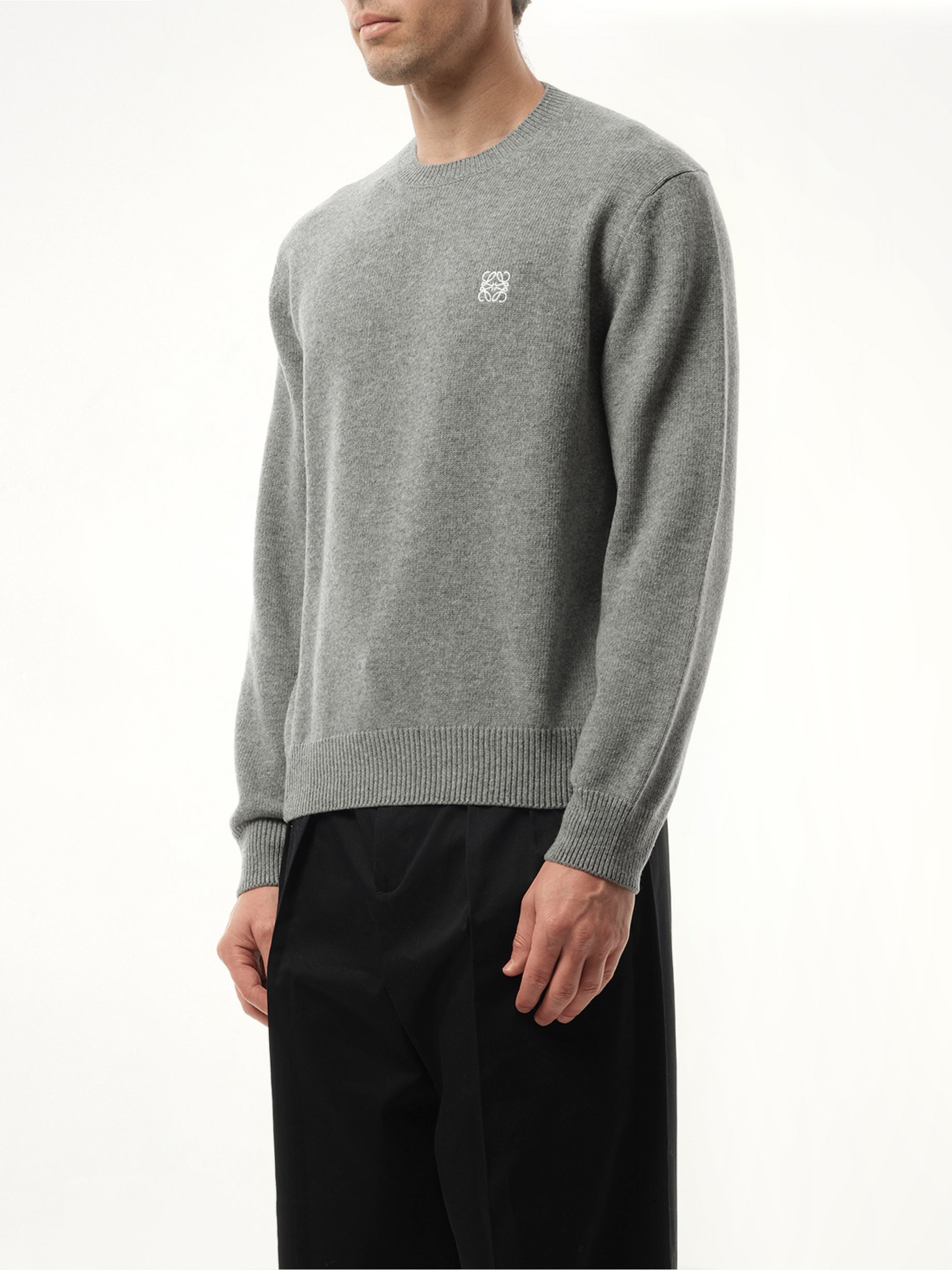 Anagram Embroidered Knit Sweater in Grey Melange