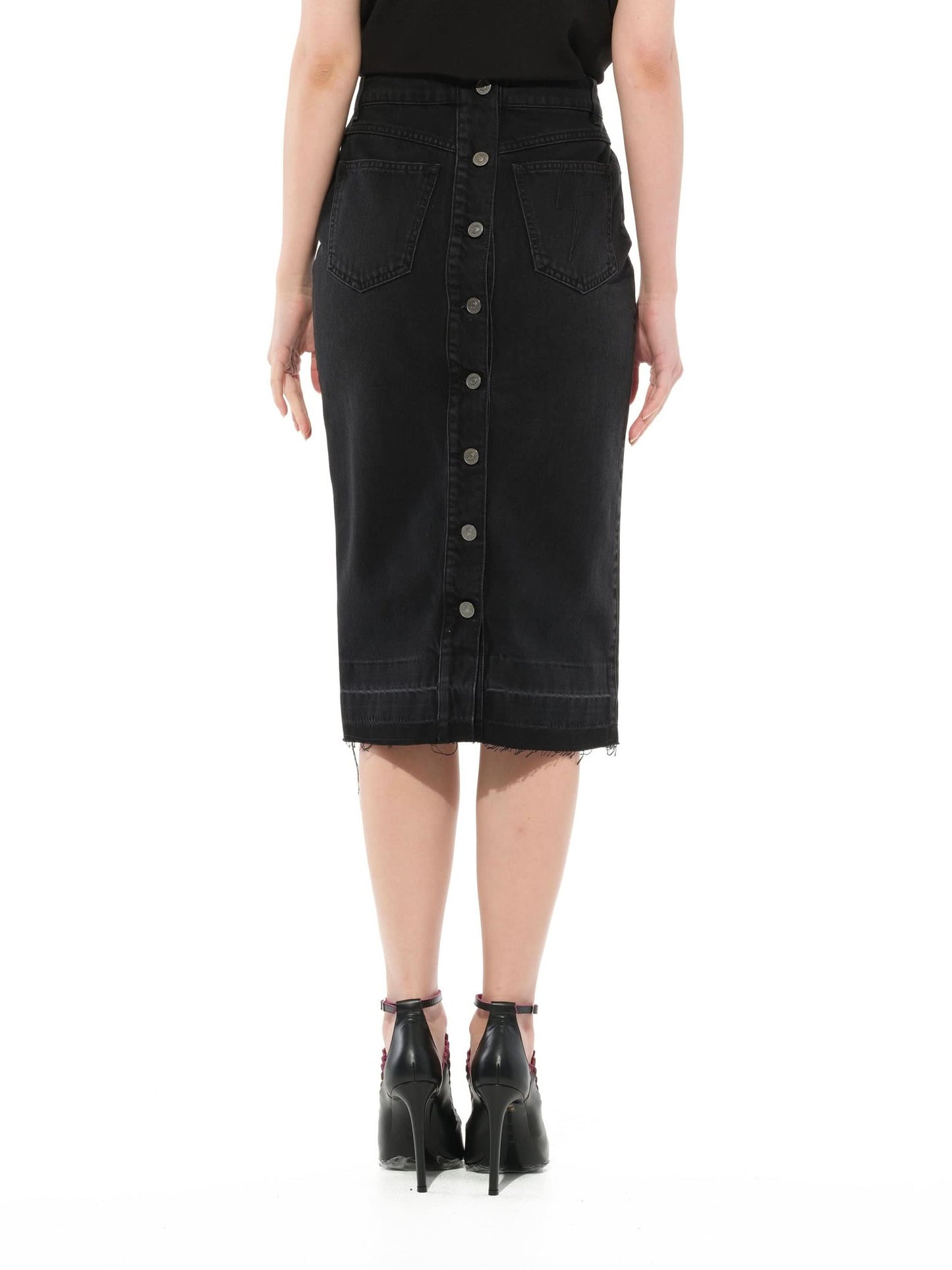 Long Denim Skirt in Black