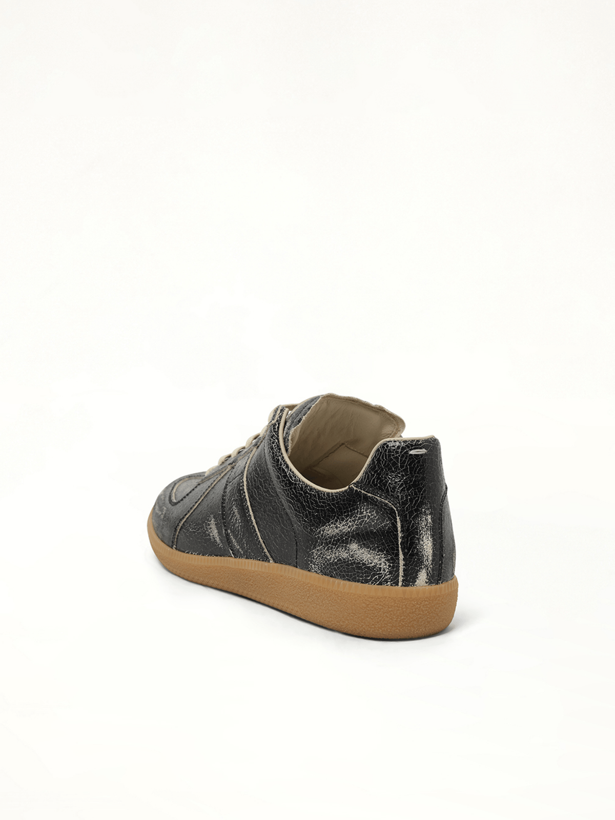 Replica Crackling Leather Sneaker in Black/White Back View | MAISON MARGIELA