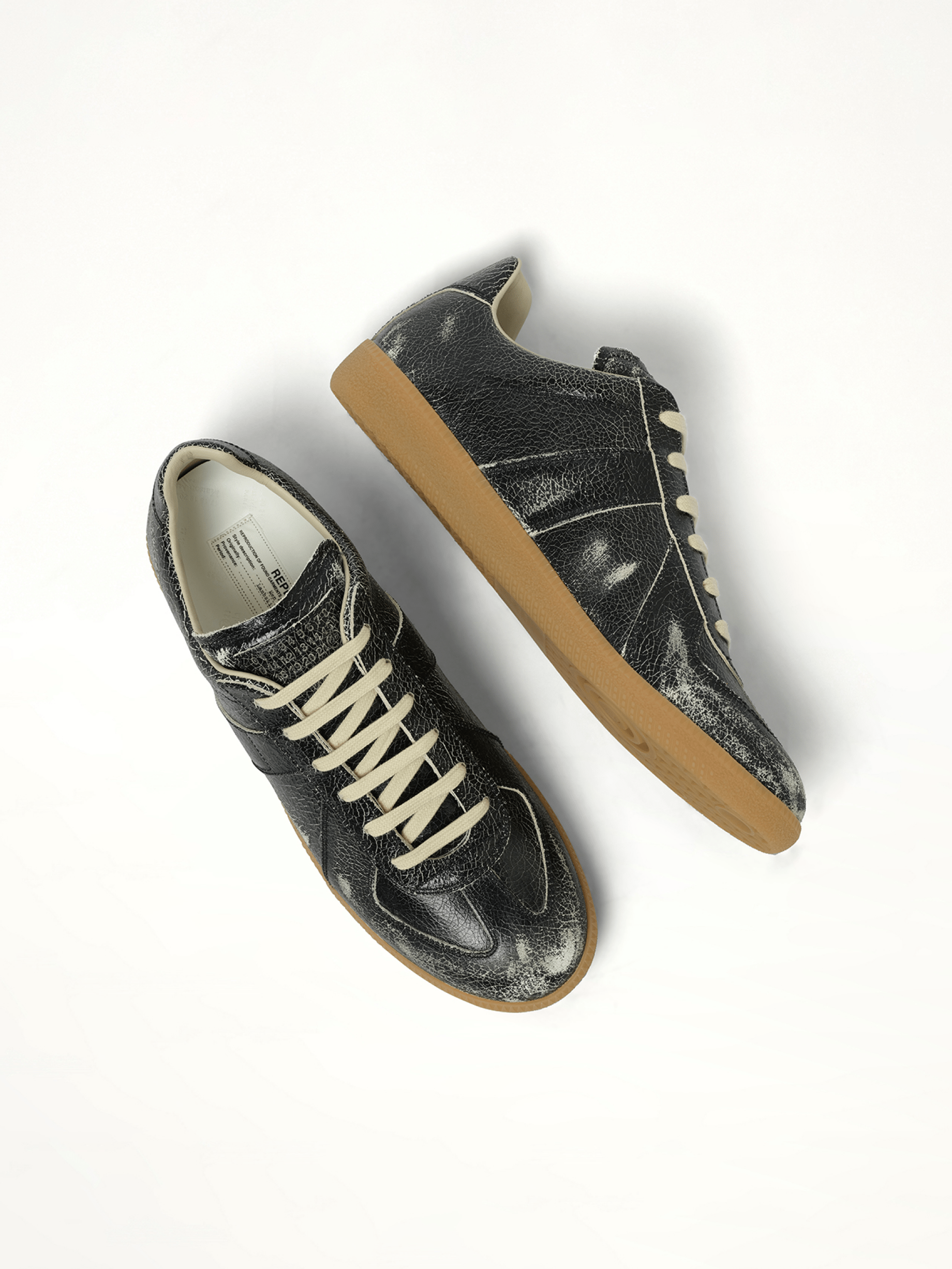 Replica Crackling Leather Sneaker in Black/White Top View | MAISON MARGIELA