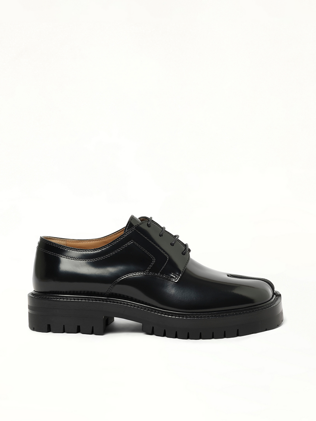 Tabi Lace-Ups Chunky Sole in Black Side View | MAISON MARGIELA