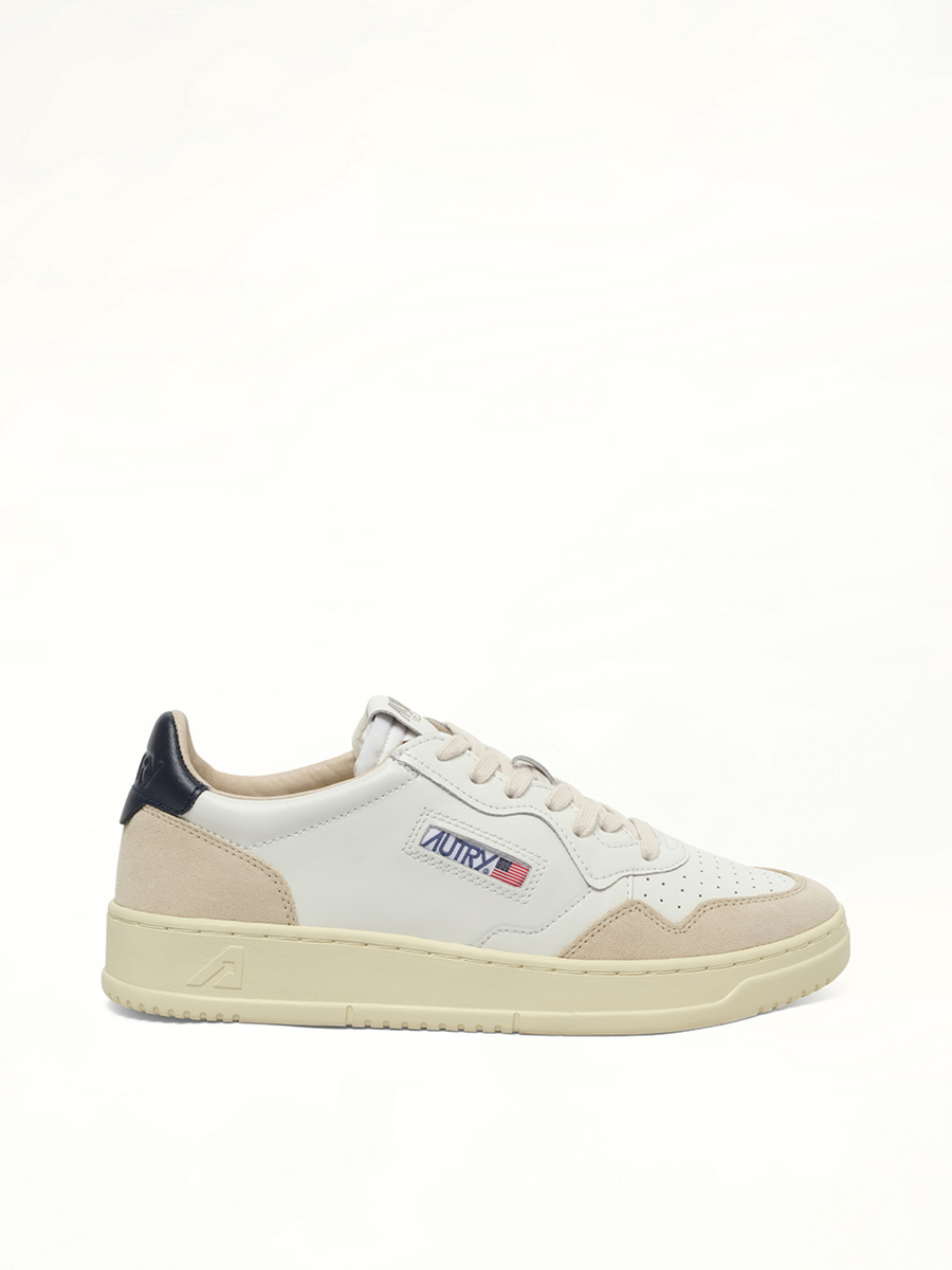 Medalist Low Sneakers in White/Blue Side View | AUTRY
