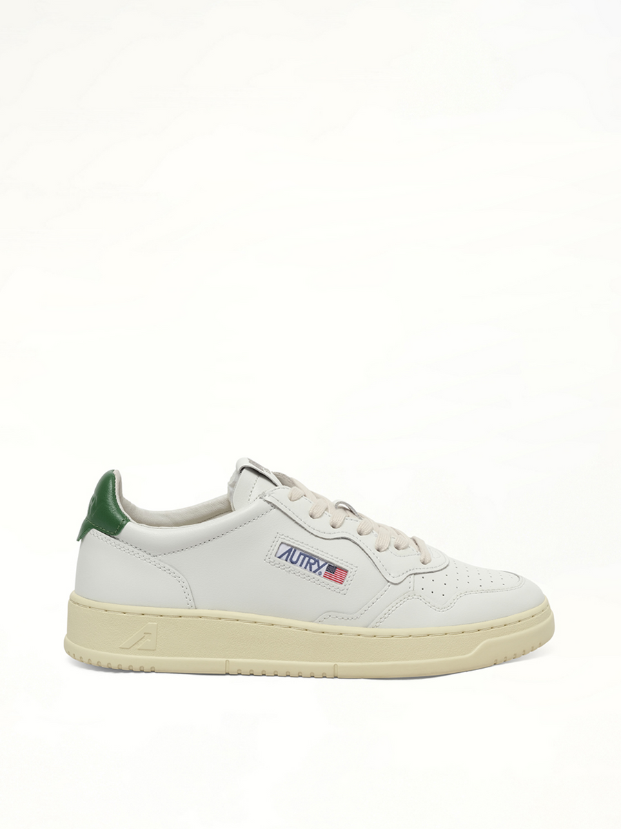 Medalist Low Sneakers in White/Green Side View | AUTRY