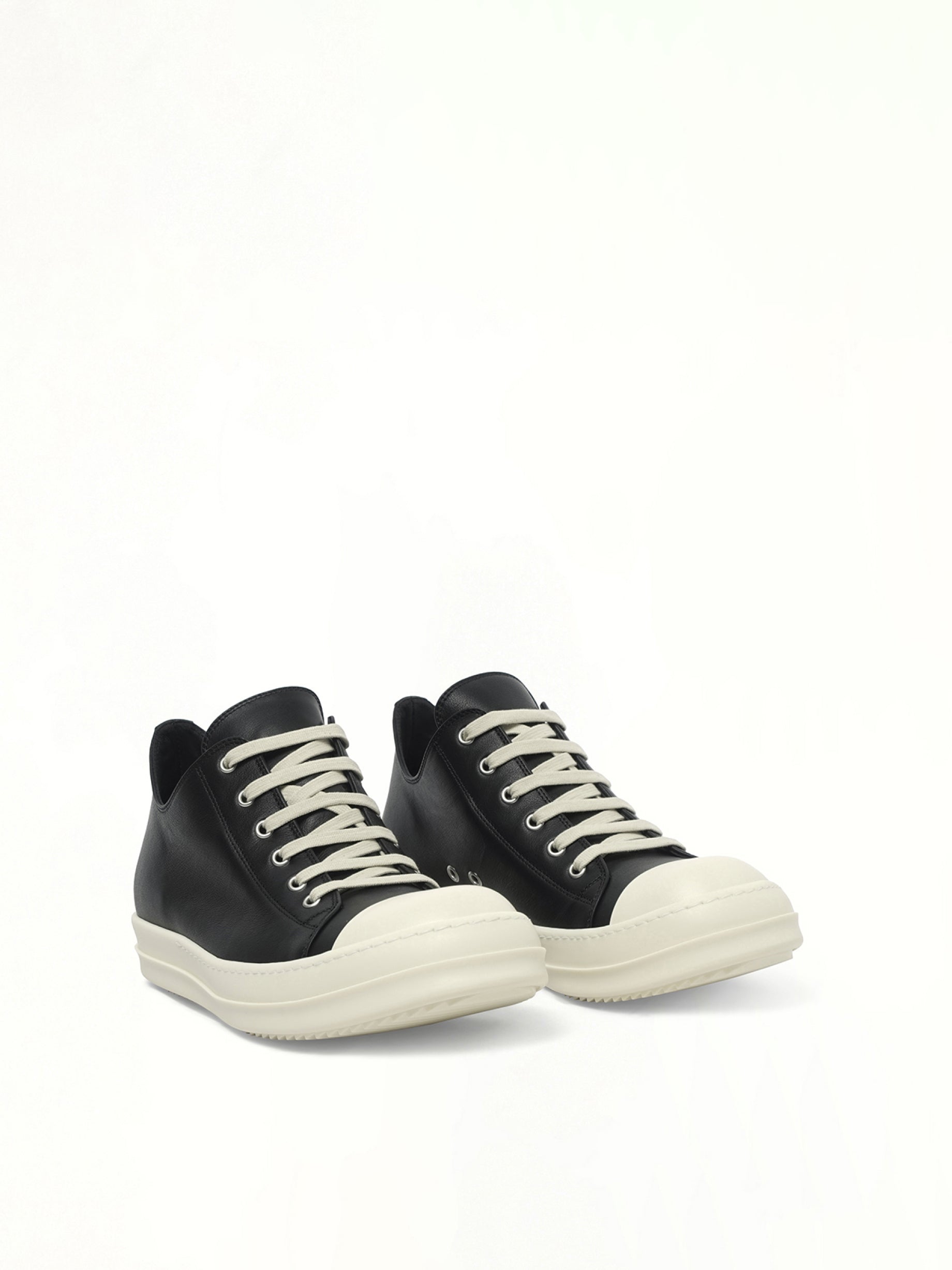 Low Sneaks in Black/Milk/Milk Front View | RICK OWENS