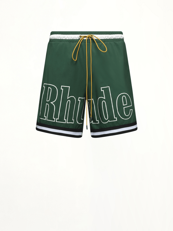 Rhude Logo Basketball Swim Short in Forest Green/Black/White
