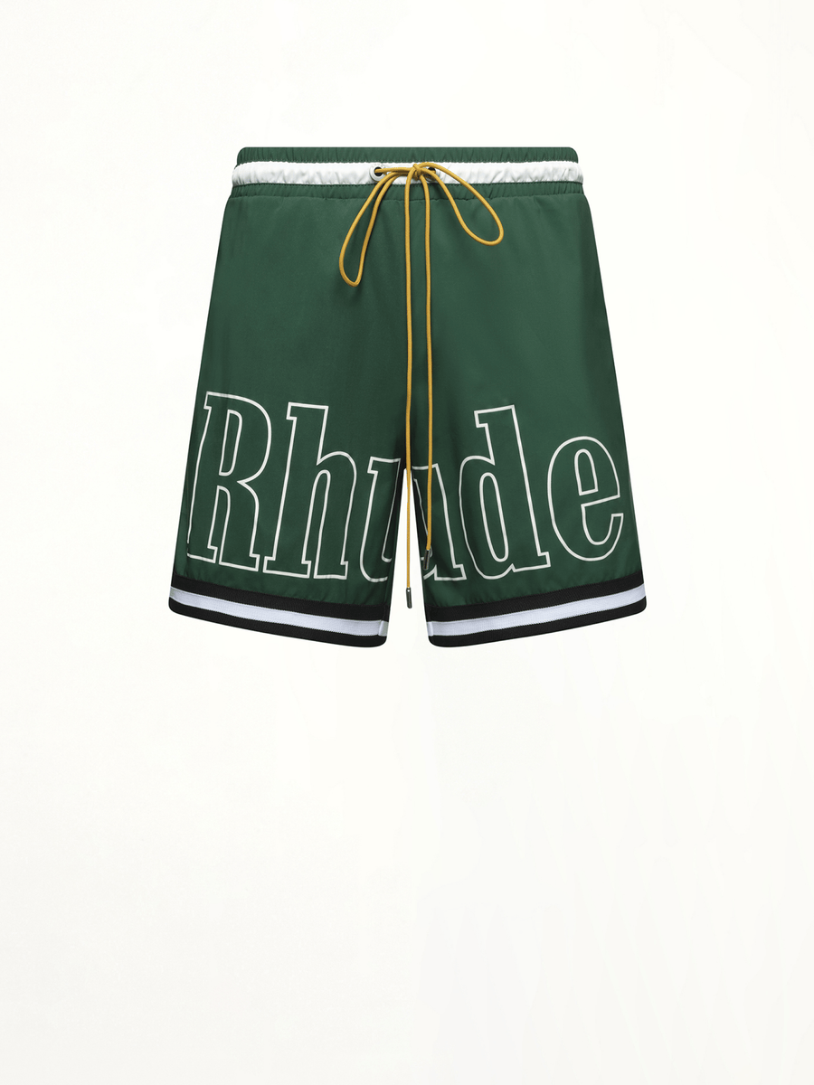 Rhude Logo Basketball Swim Short in Forest Green/Black/White