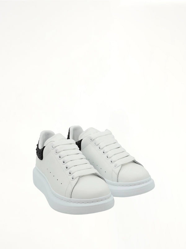 Larry Oversized Heel Sneaker in White/Black Crystal Front View | ALEXANDER McQUEEN
